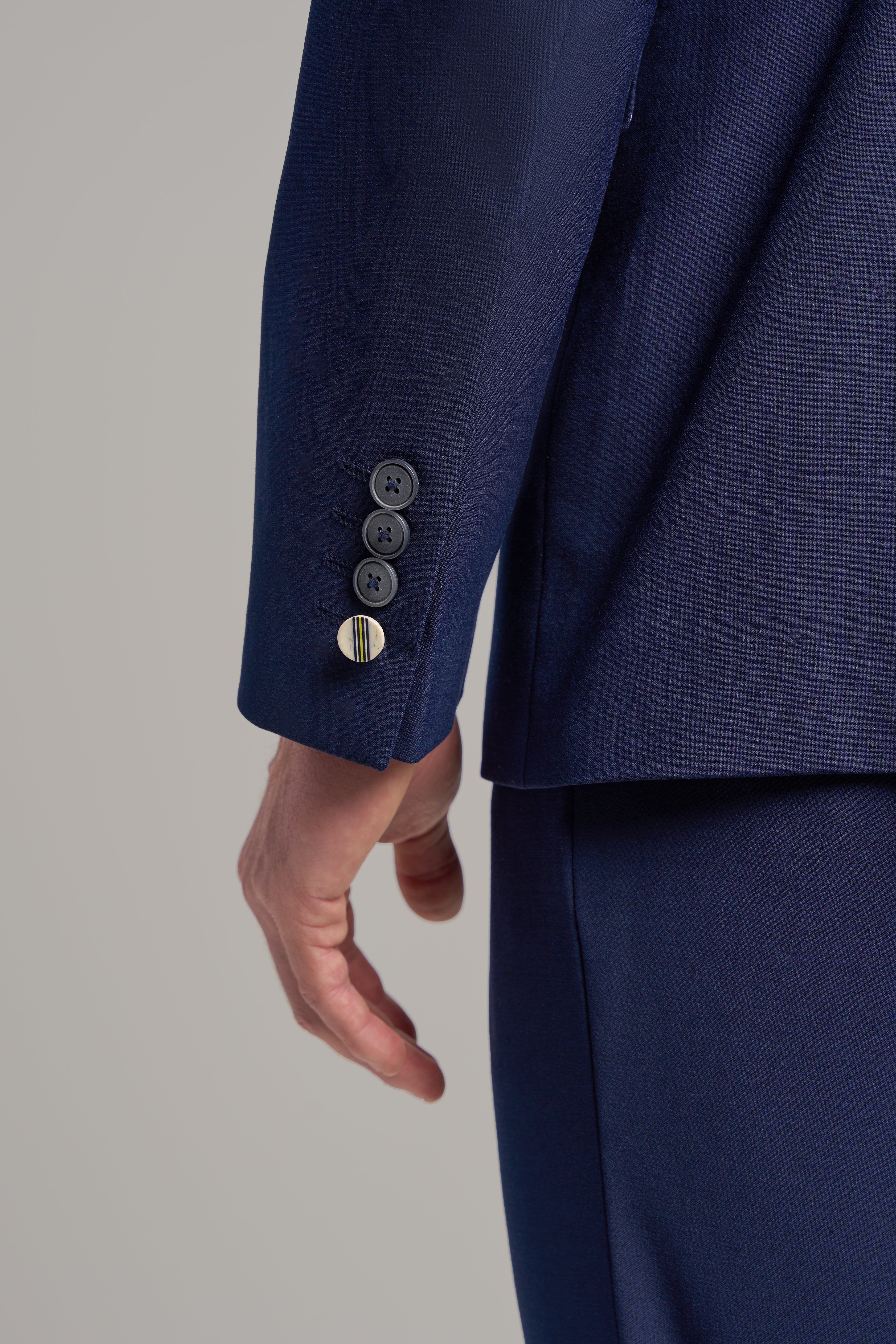 Men’s Wool Mix Double Breasted Suit Jacket – VICTORIOUS -  Navy Blue Detail Picture