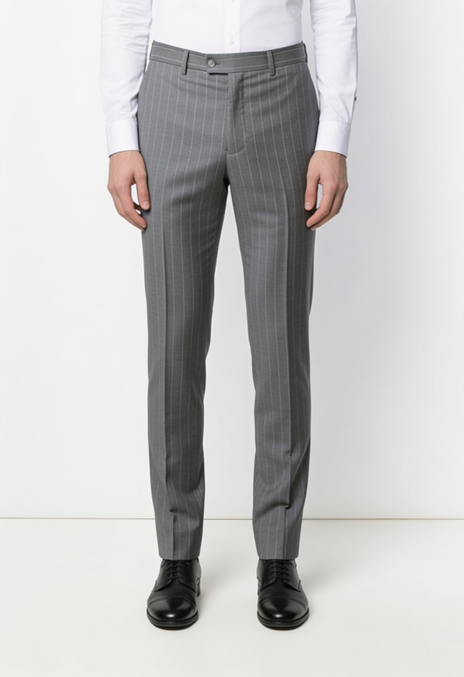 Men’s Wool Pinstripe Dress Trousers - Style LENNOX GREY