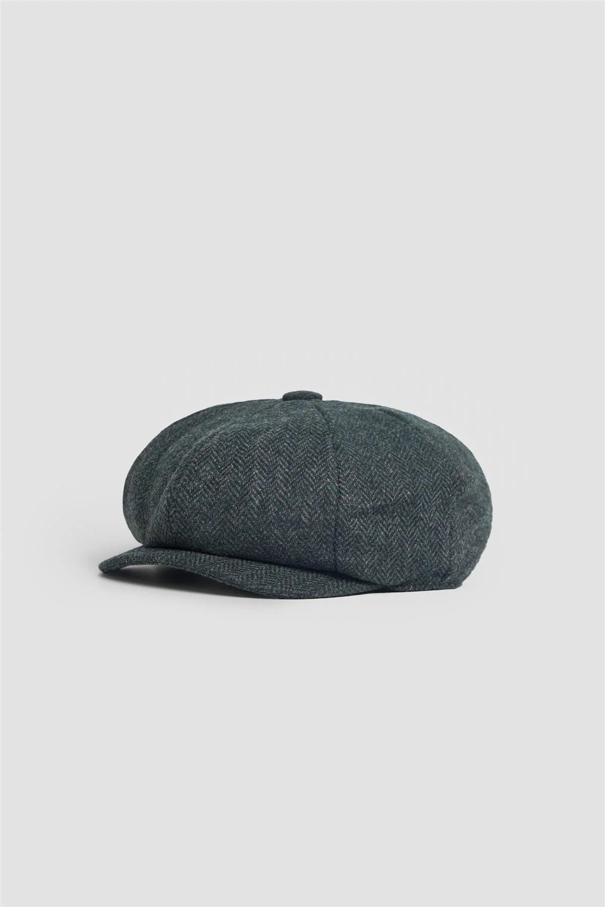 Casquette Baker Boy en tweed de laine à chevrons pour homme - Thomas - Olive Luxuriant