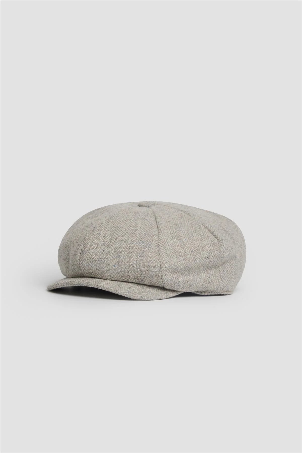 Men’s Wool Tweed Herringbone Baker Boy Cap - Thomas -Pearl Grey
