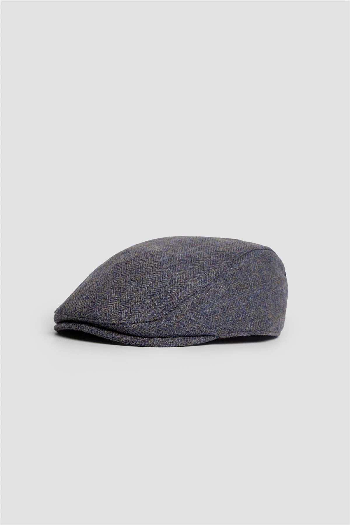 Casquette plate en tweed de laine à chevrons pour homme - Thomas - Gris Savoy