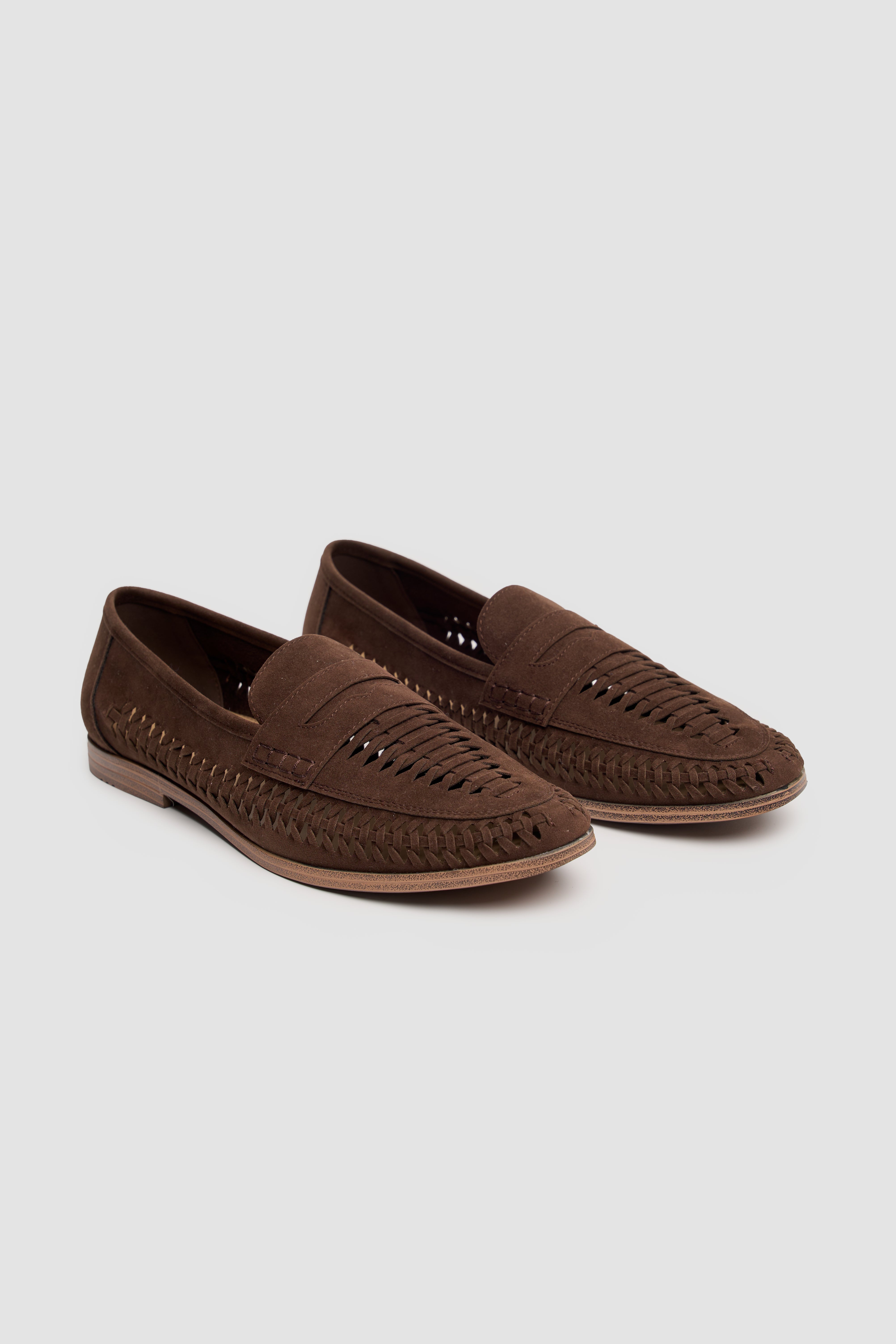 Men’s Woven Leather Loafers - Calvina - Brown Pair Side Picture
