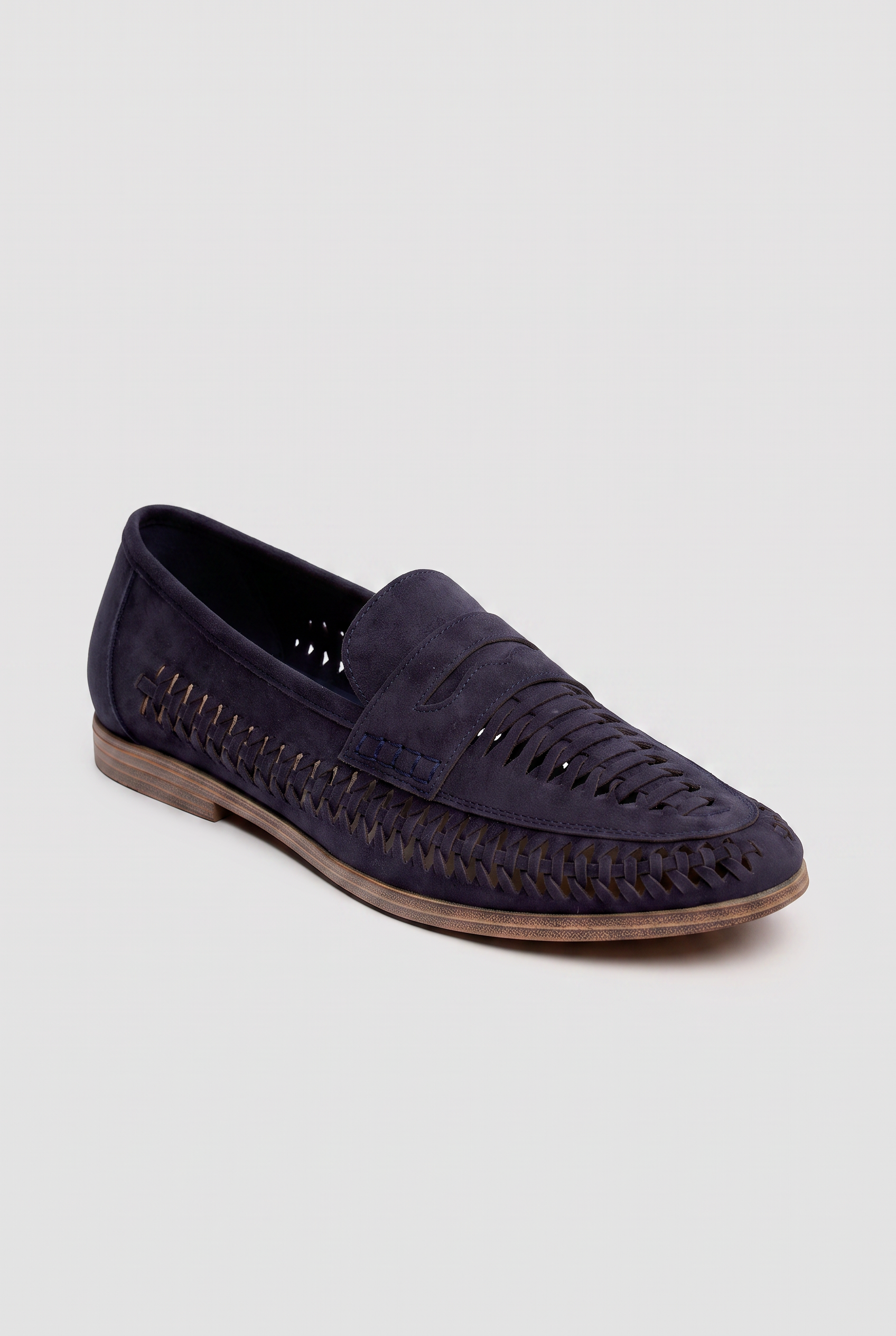 Men’s Woven Leather Loafers - Calvina - Navy Side Picture