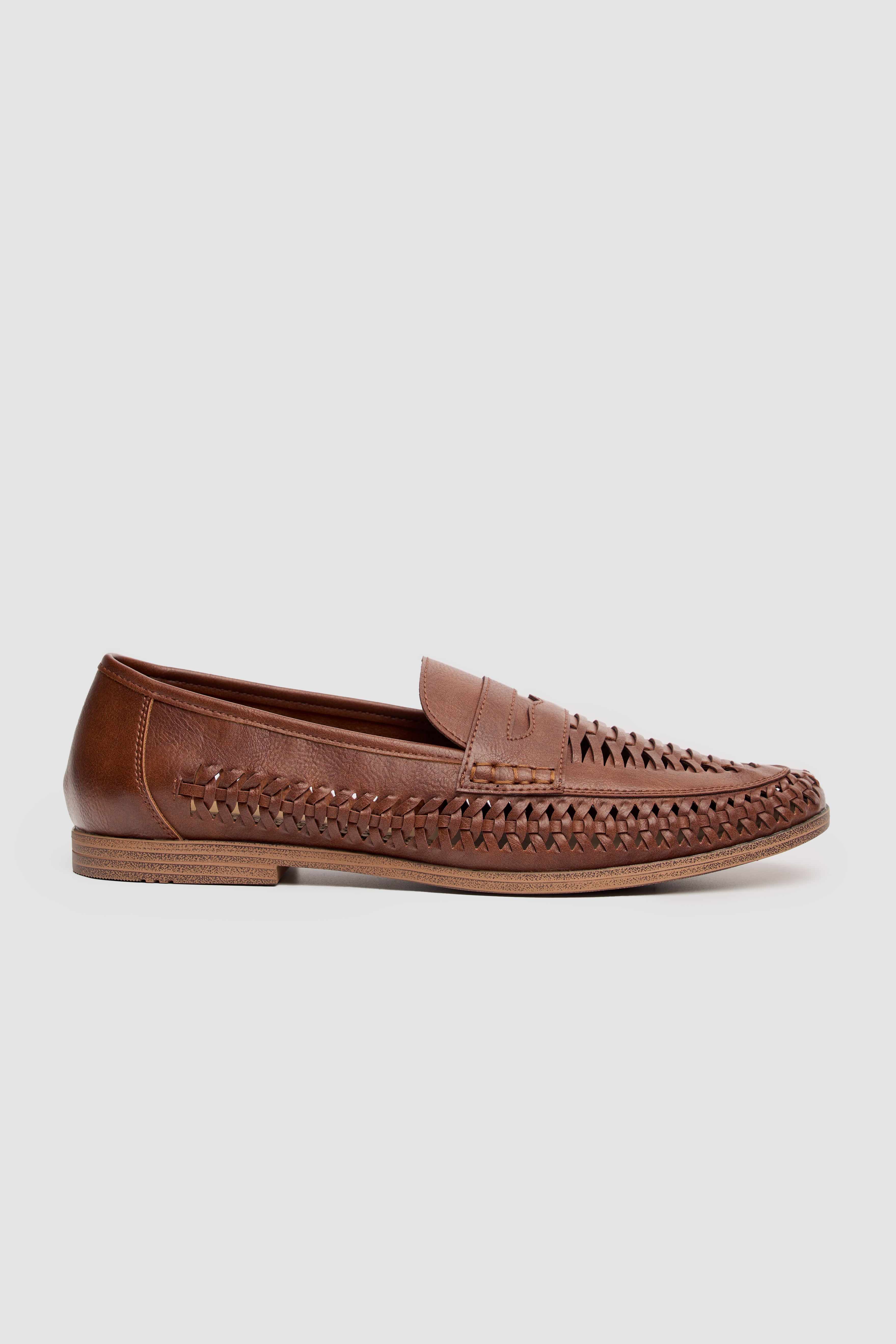 Men’s Woven Leather Loafers - Calvina - Tan Side Picture