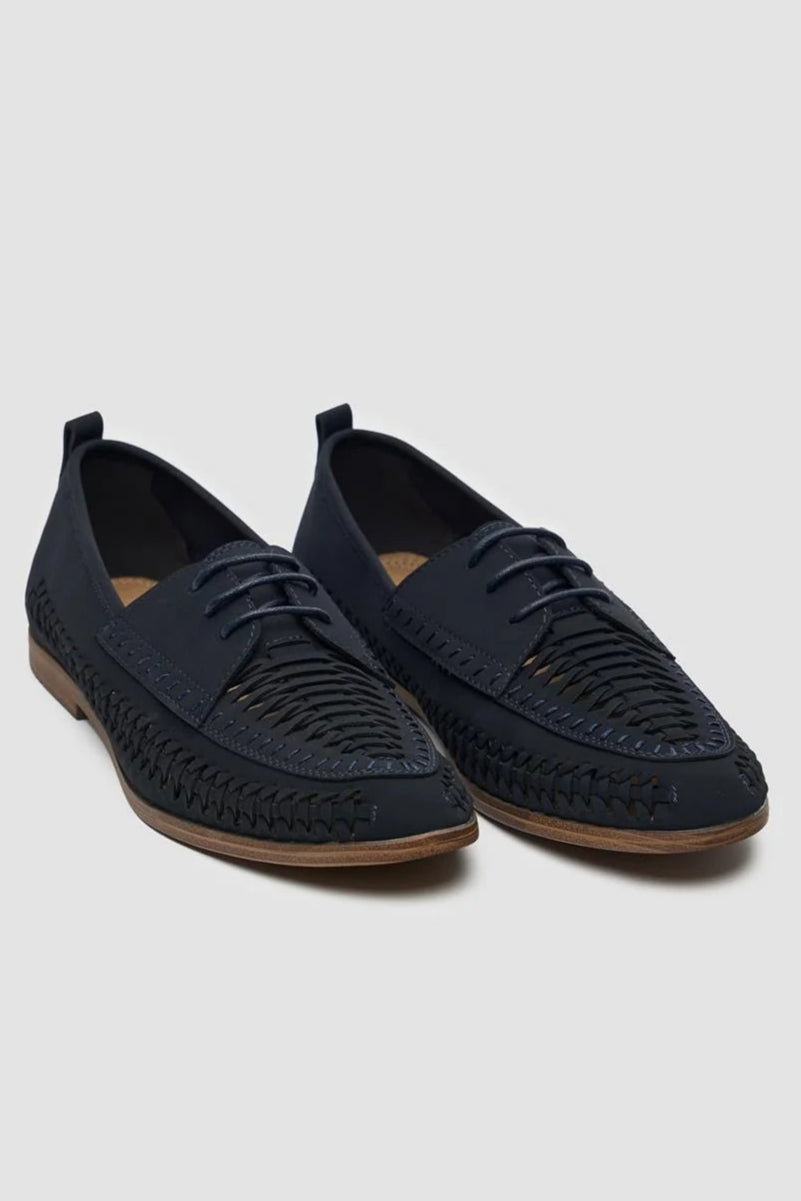 Men’s Woven Suede Dress Shoes - Calvina -Navy Pair Side Picture