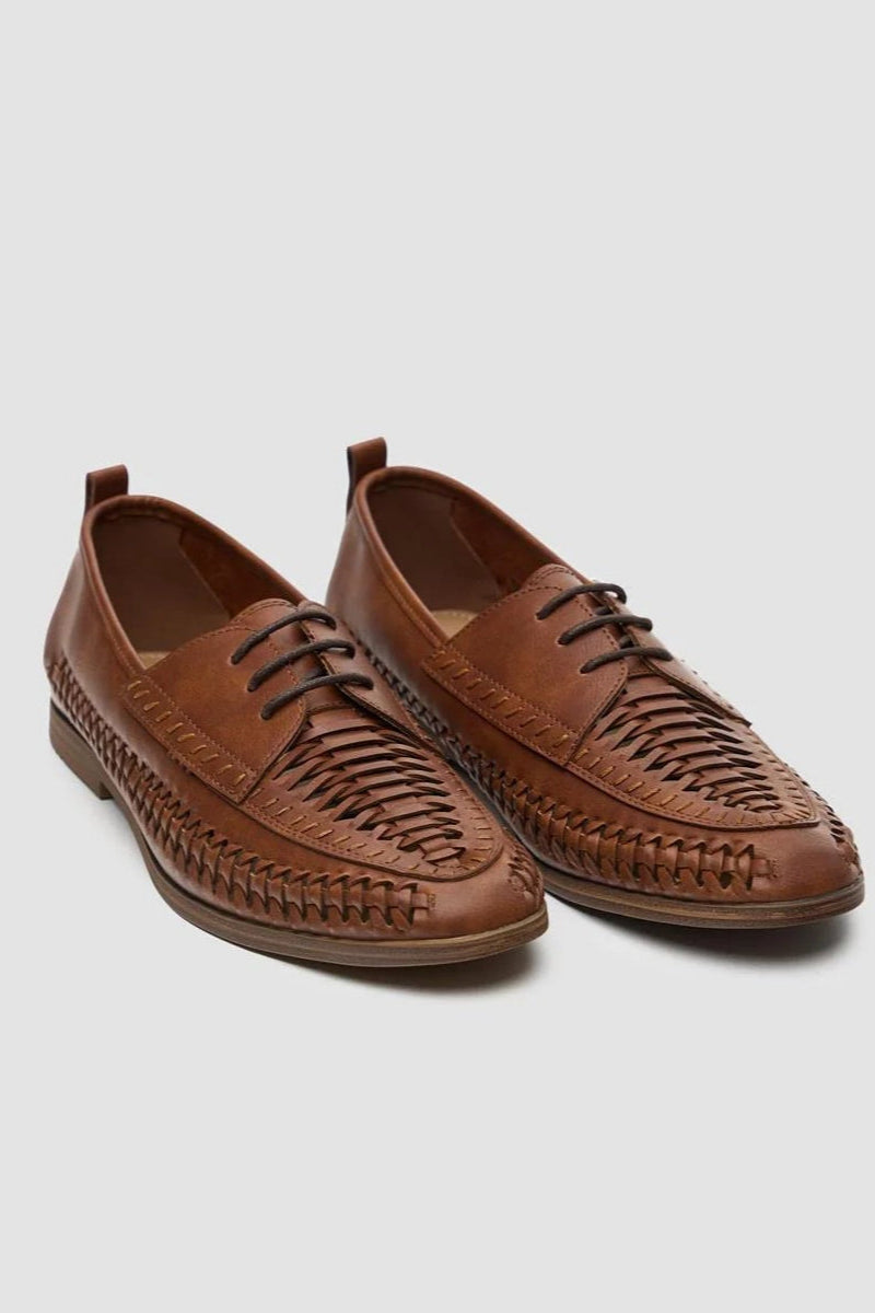 Men’s Woven Suede Dress Shoes - Calvina -Tan Pair Side Picture