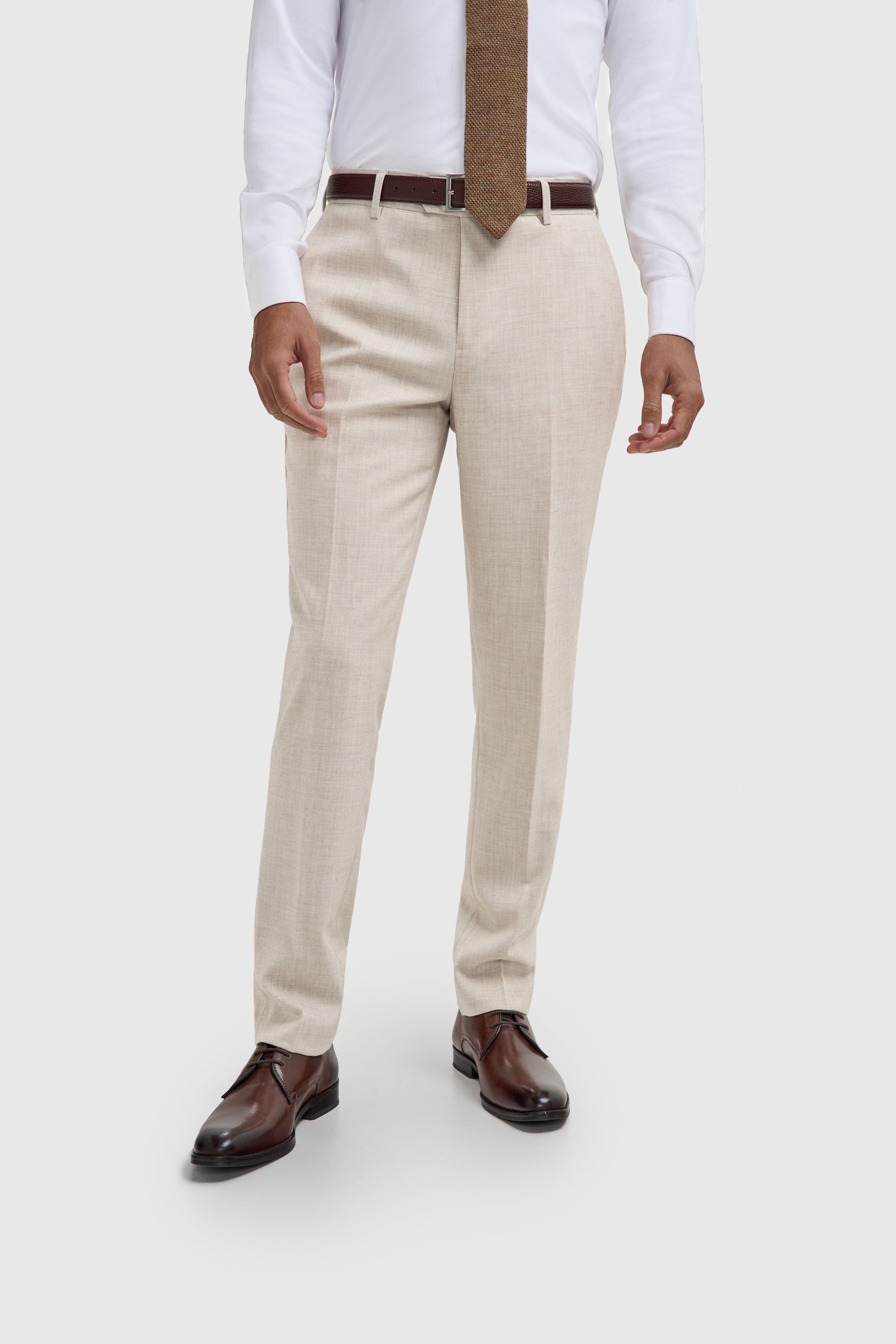 Men’s 3-Piece Slim Fit Formal Suit - Malibu - Beige Trousers Front Picture