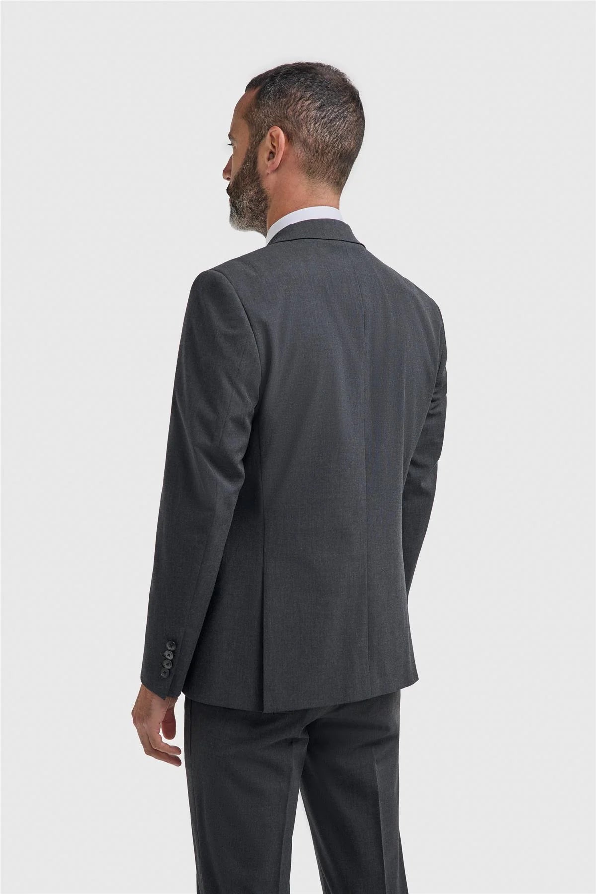 Men’s 3-Piece Slim Fit Formal Suit - Malibu - Charcoal Grey Back picture