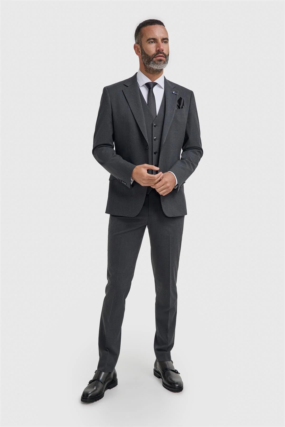 Men’s 3-Piece Slim Fit Formal Suit - Malibu - Charcoal Grey Model Front Picture