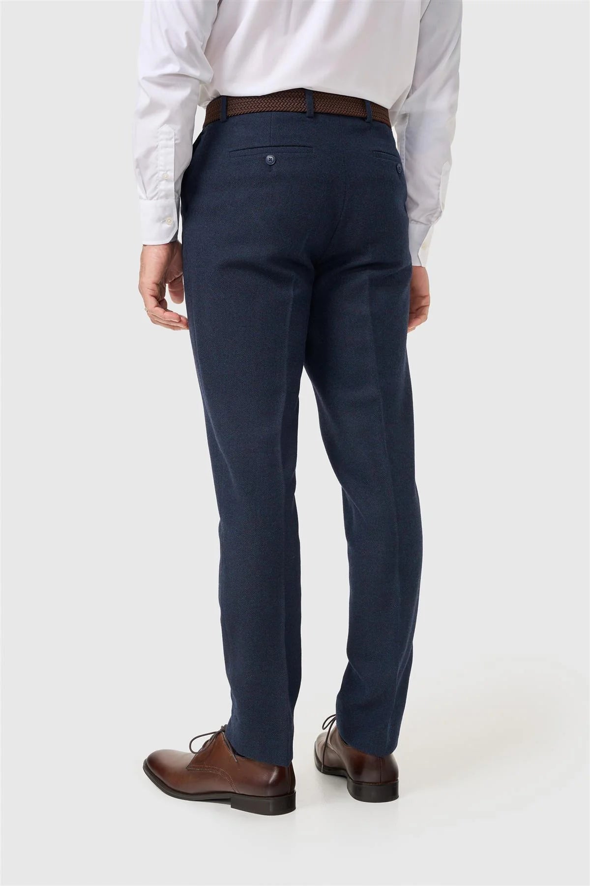 Herrenanzug aus Woll-Herringbone-Tweed, 3-teilig – Thomas – Marineblau