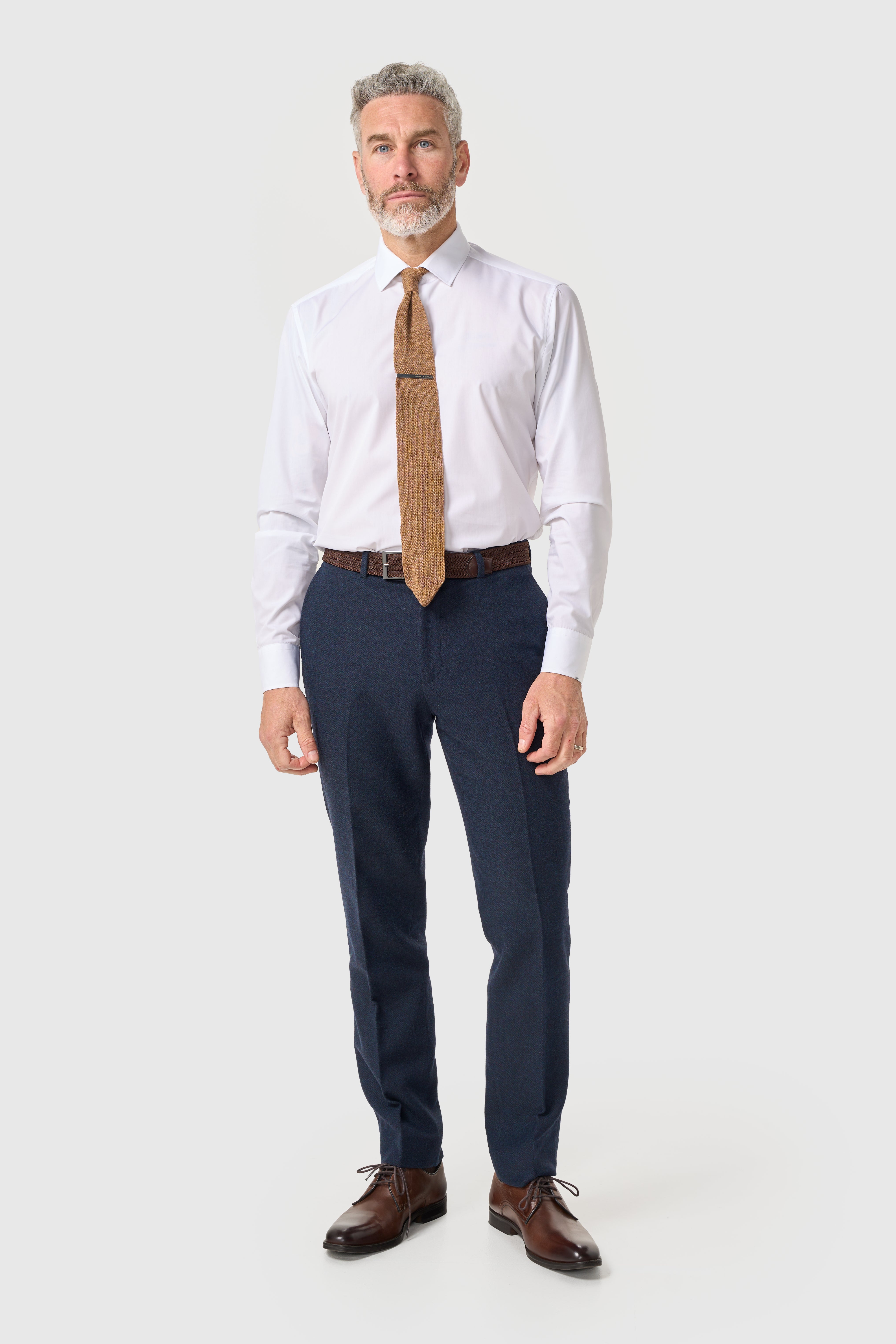 Herrenanzug aus Woll-Herringbone-Tweed, 3-teilig – Thomas – Marineblau