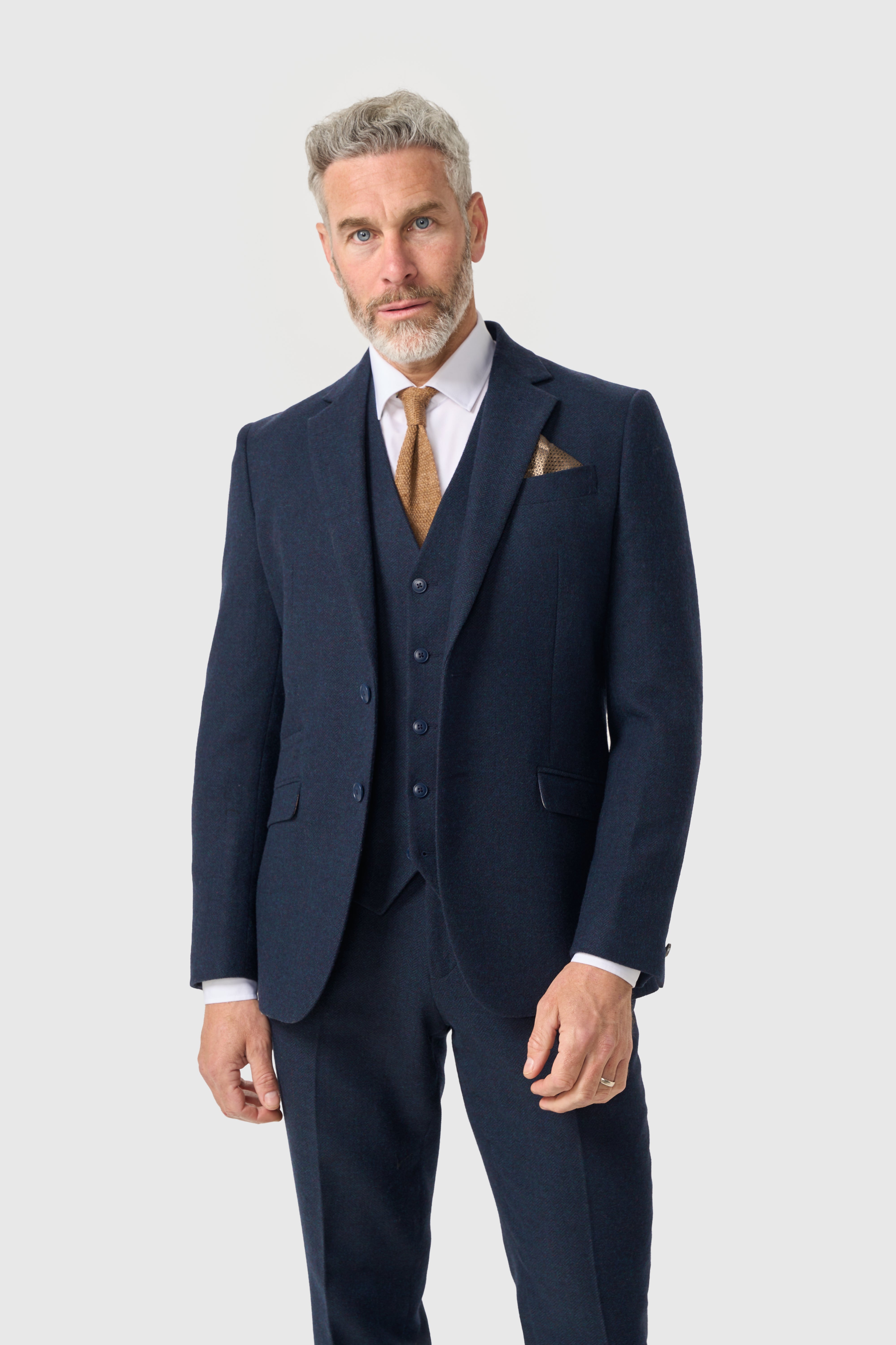 Men’s 3-Piece Wool Herringbone Tweed Suit - Thomas - Brown
