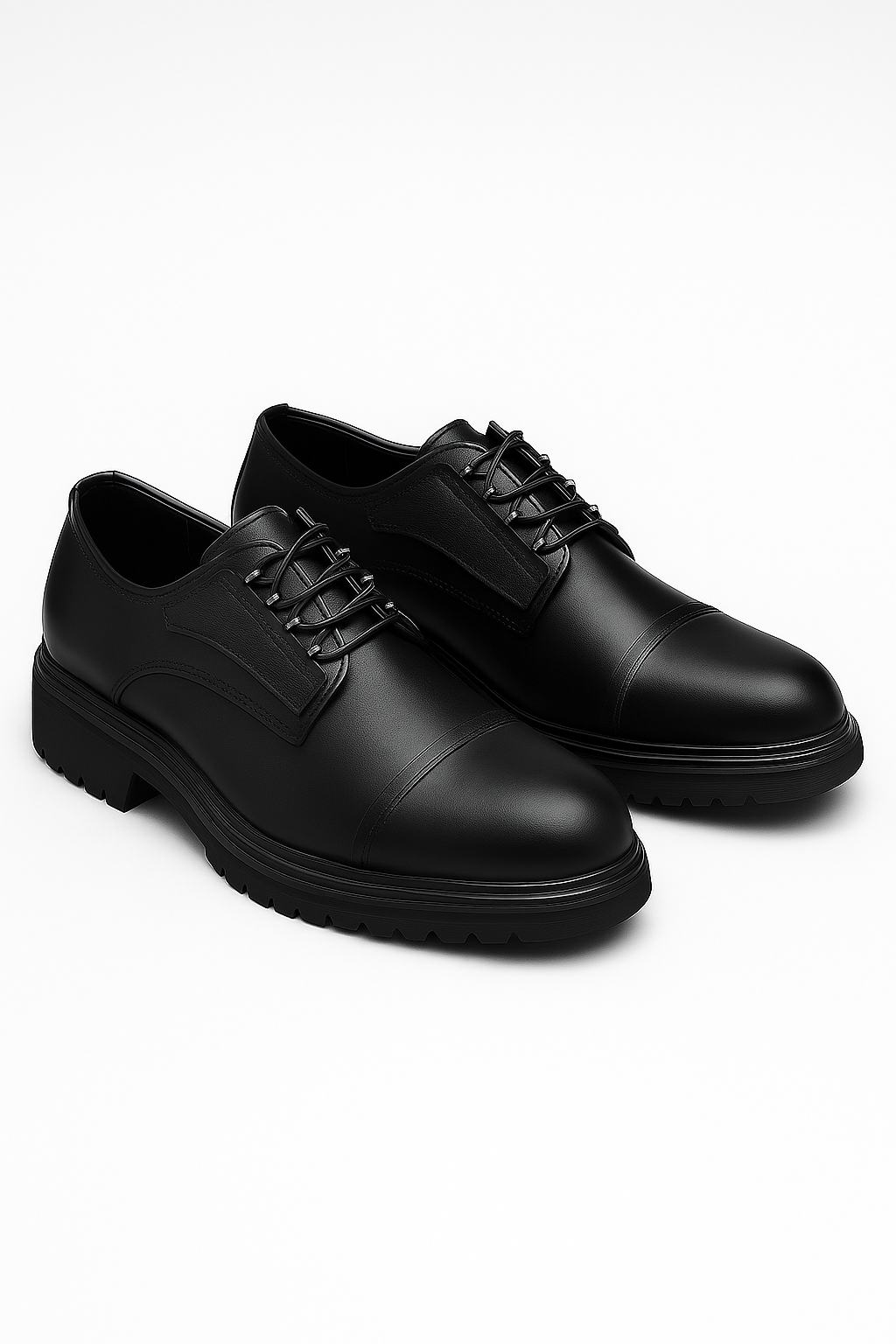 Men’s Cap-Toe Derby Shoes - Windsor - Black Pair Side pIcture