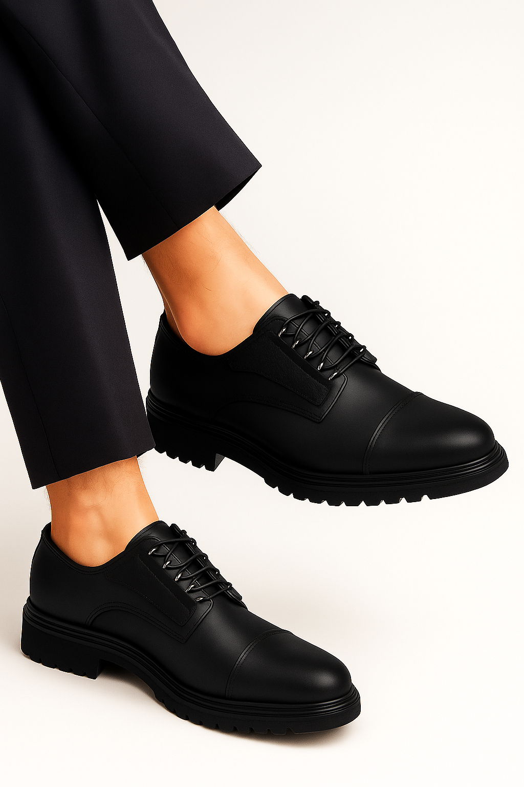 Men’s Cap-Toe Derby Shoes - Windsor - Black Model Picture