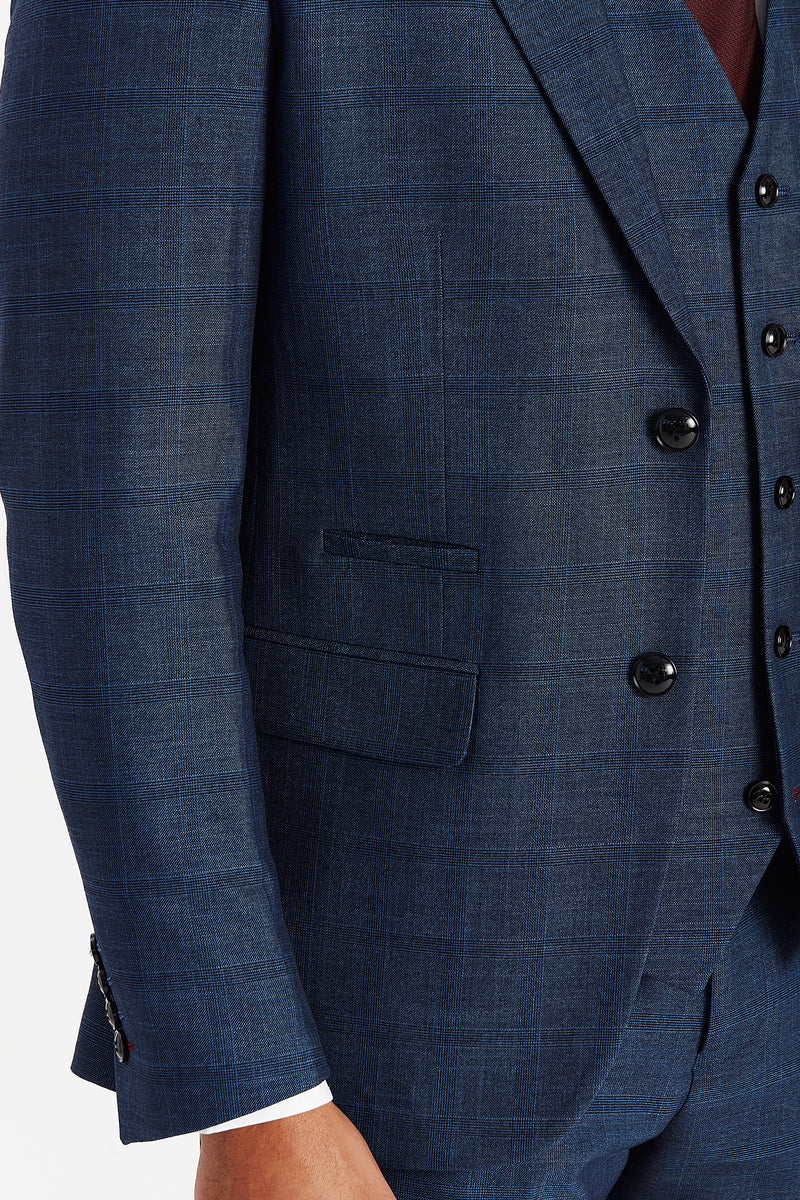 Men’s Check Tailored Fit Navy Suit - VICEROY - Blue