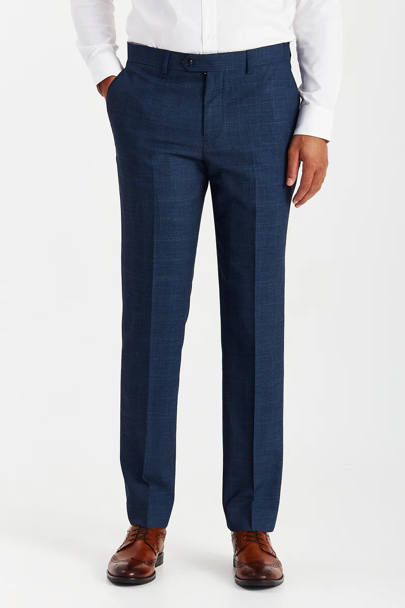 Men’s Check Tailored Fit Navy Suit - VICEROY - Blue
