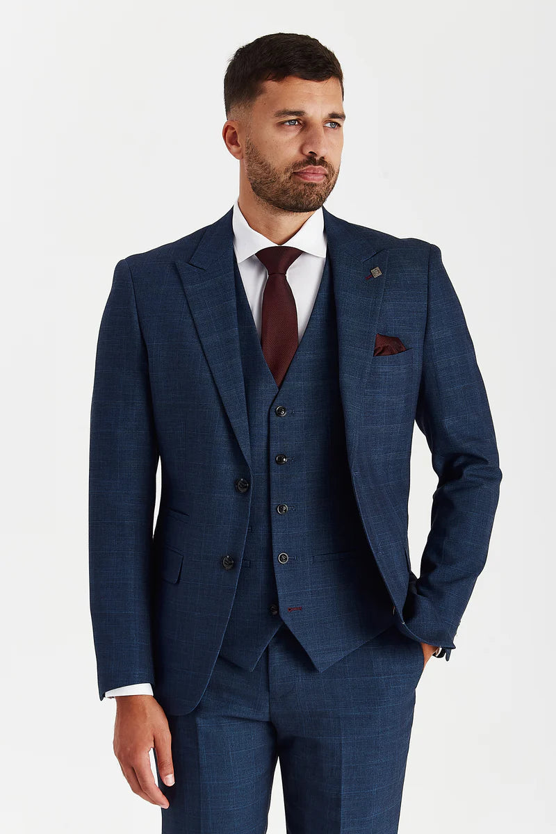 Men’s Check Tailored Fit Navy Suit - VICEROY - Blue