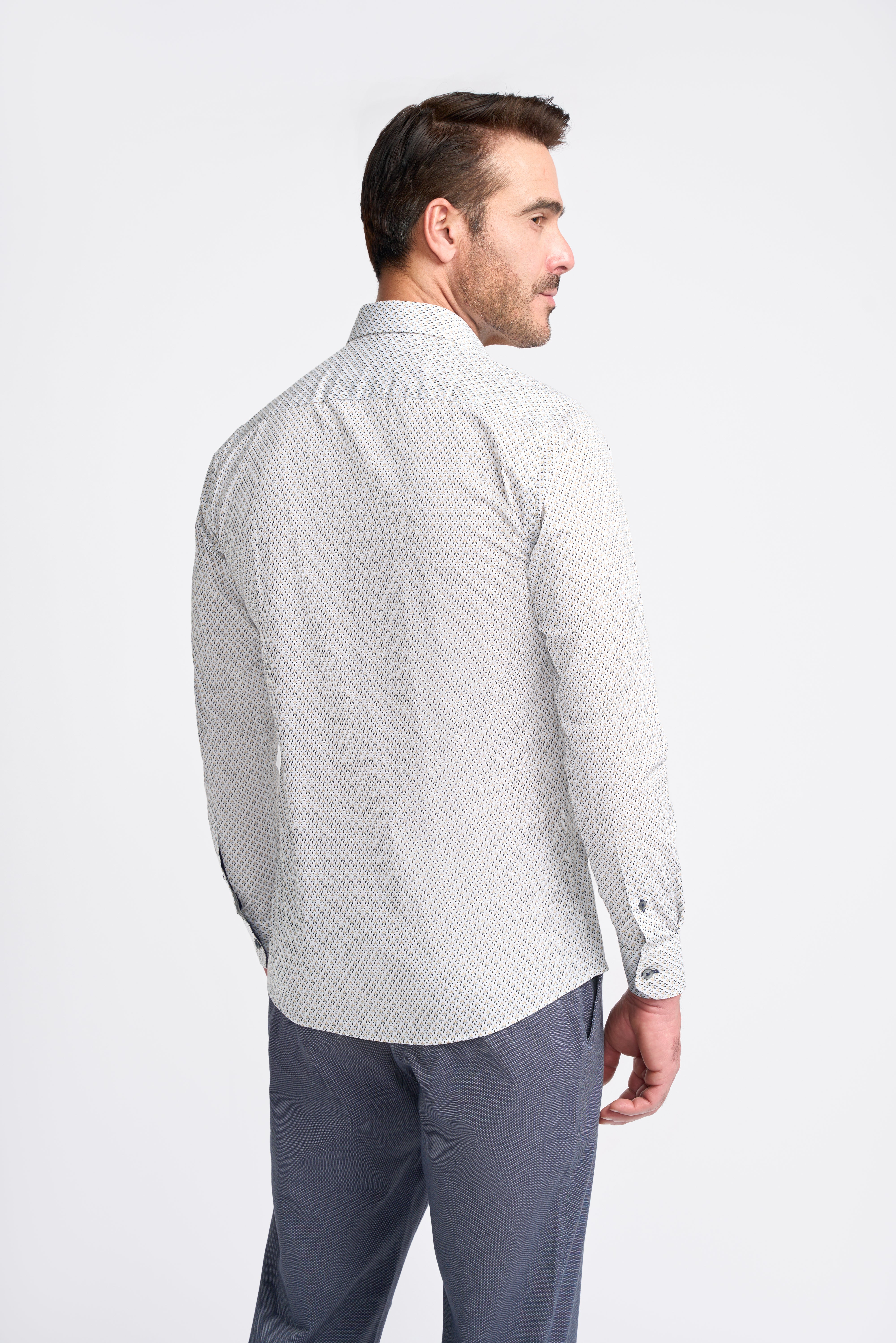 Men’s Cotton White Fleur-de-Lis Print Shirt – ANTHEM Back Picture