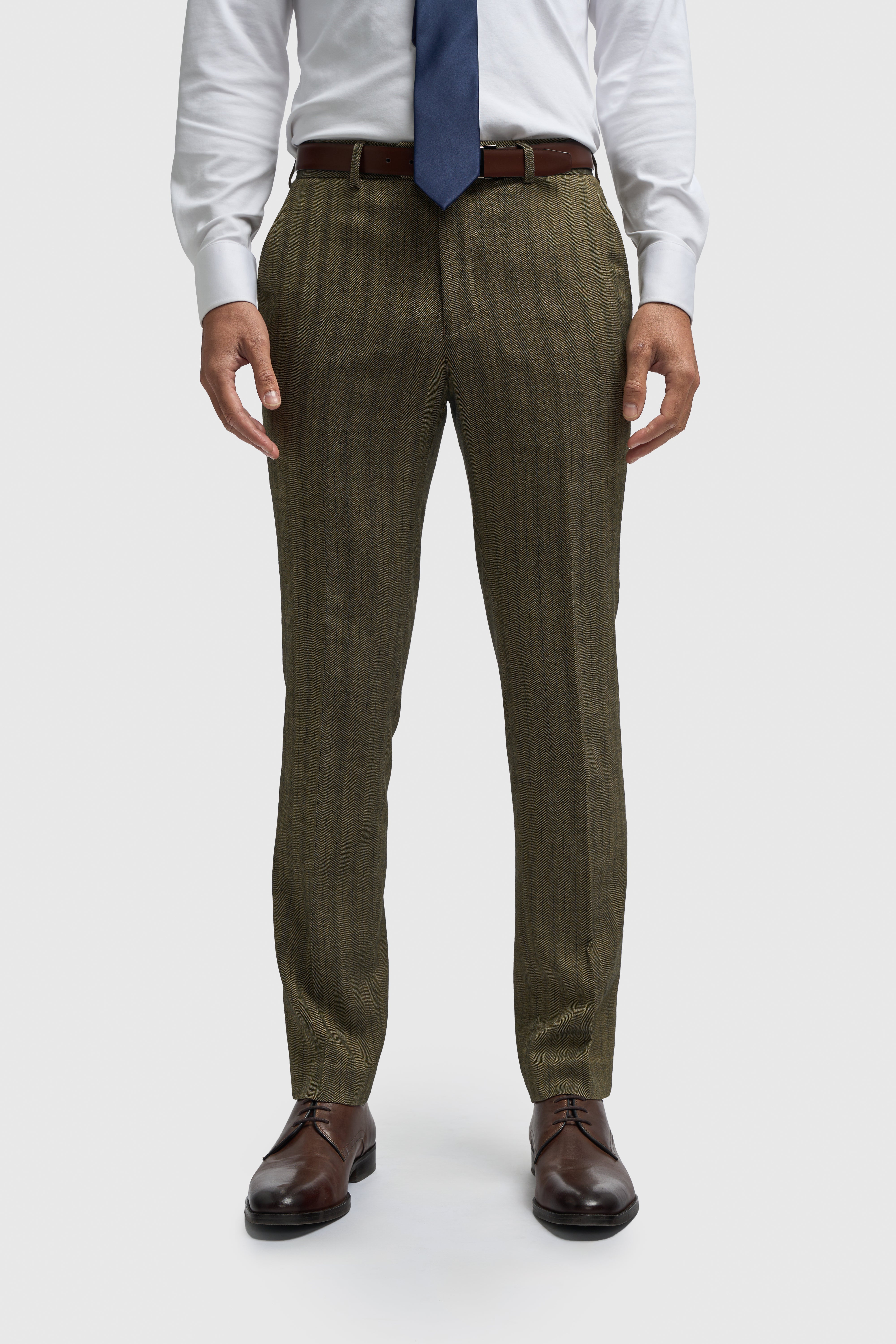 Men’s Herringbone Formal Trousers - Damon - Sage Green Model Picture