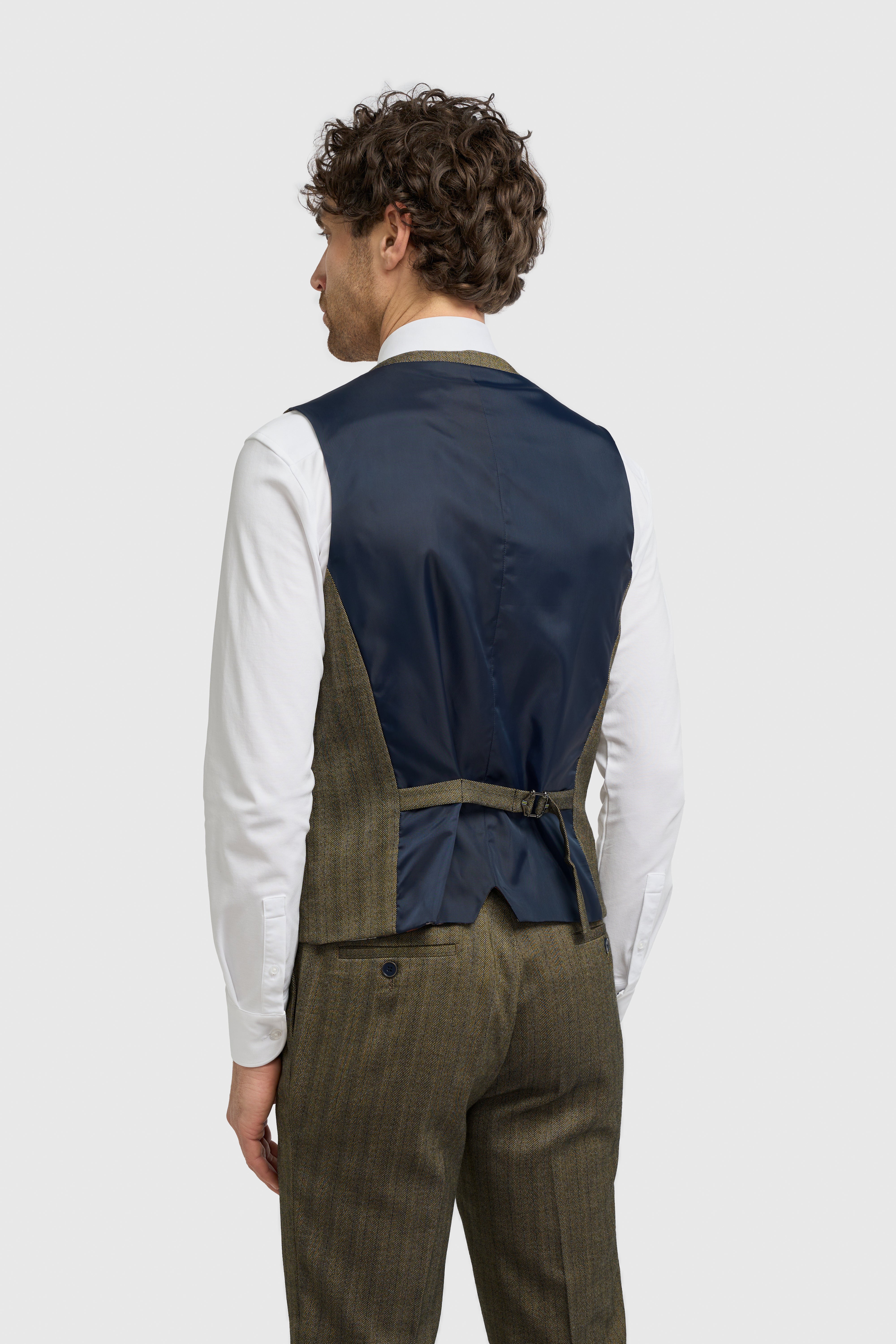 Men’s Herringbone Formal Waistcoat - Damon - Sage Green Back Picture