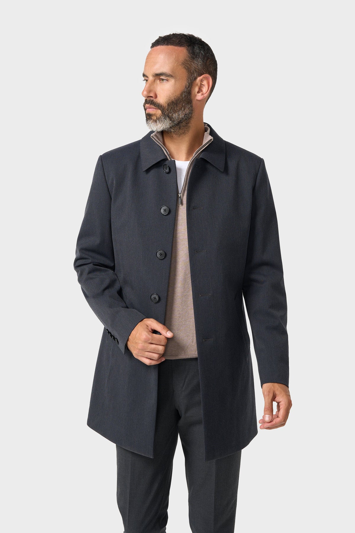 Men’s Herringbone Overcoat - Cavani Manari Charcoal Model Picture