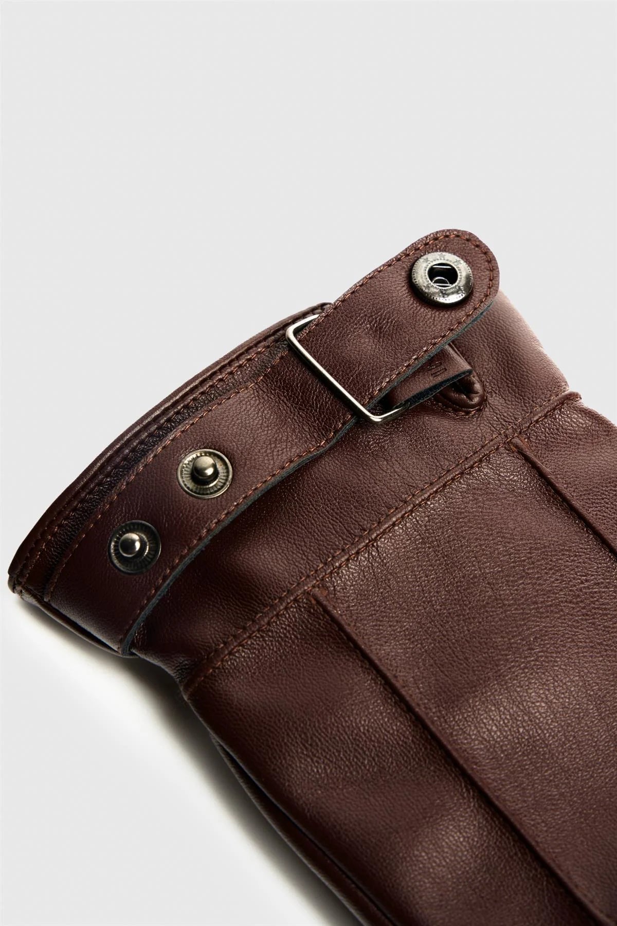 Herren-Lederhandschuhe mit verstellbarem Schnallenriemen - Braun