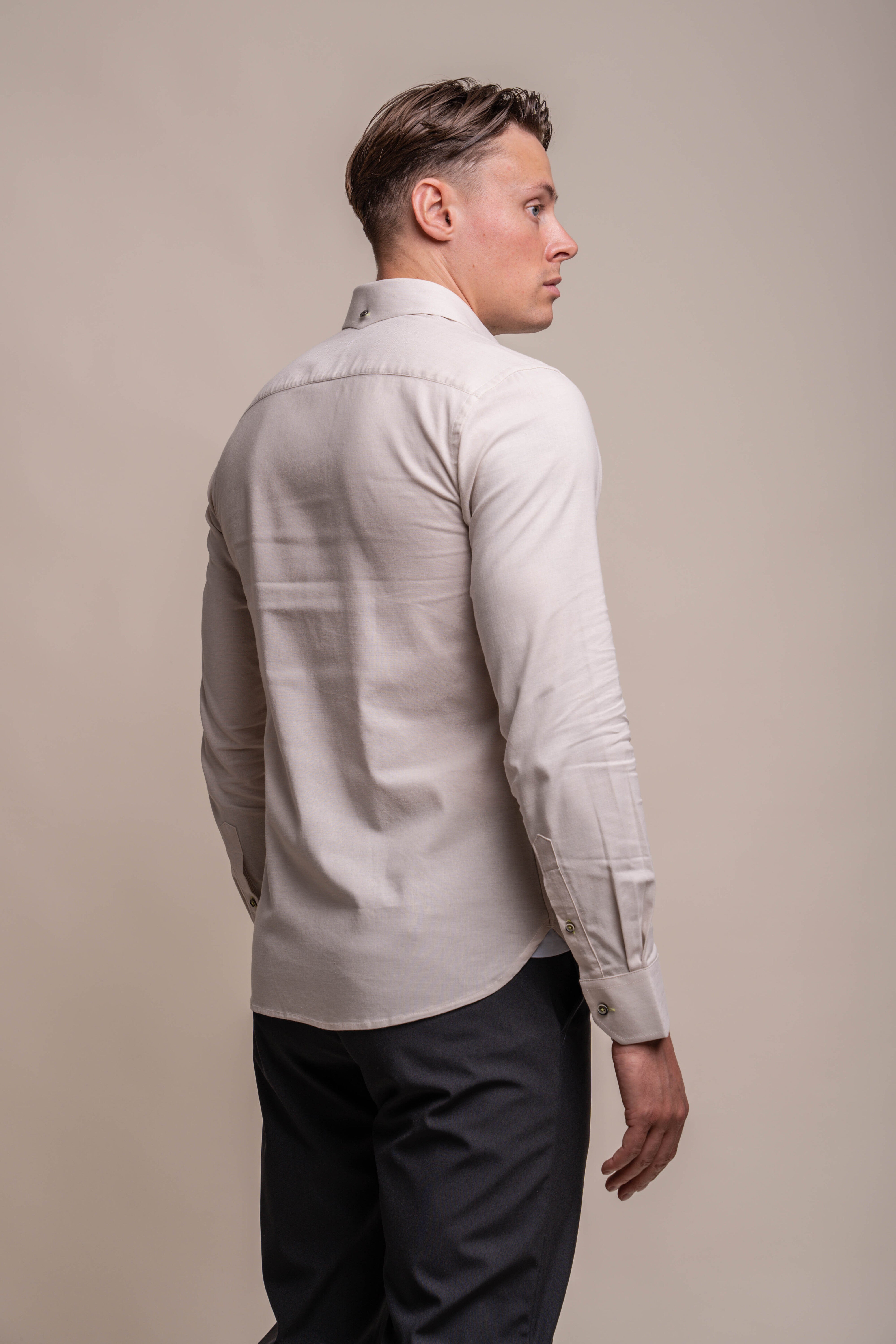 Men's Long Sleeves Linen Shirt - JORDI - Sand beige Model Back Picture