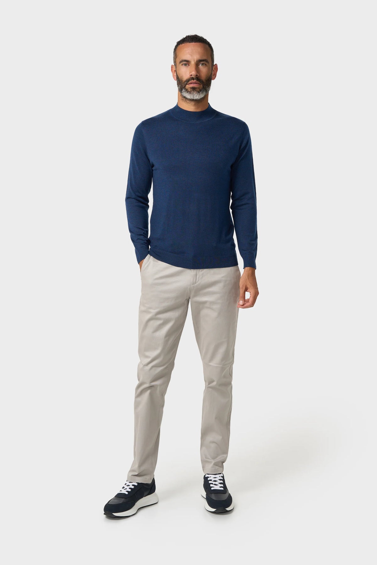 Men's Merino Wool High Neck Knitted Jumper – Cavani Colt Navy front picture