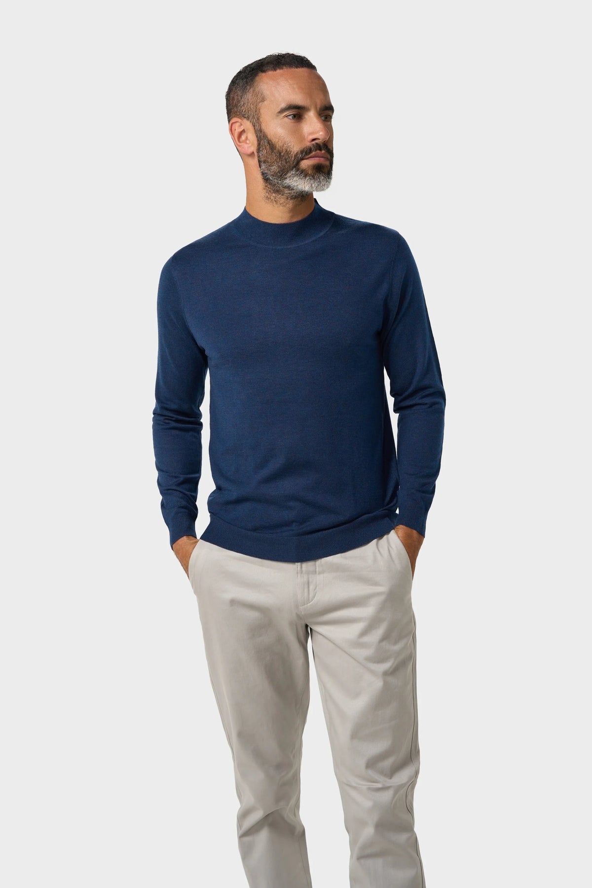 Men's Merino Wool High Neck Knitted Jumper – Cavani Colt Navy model picture