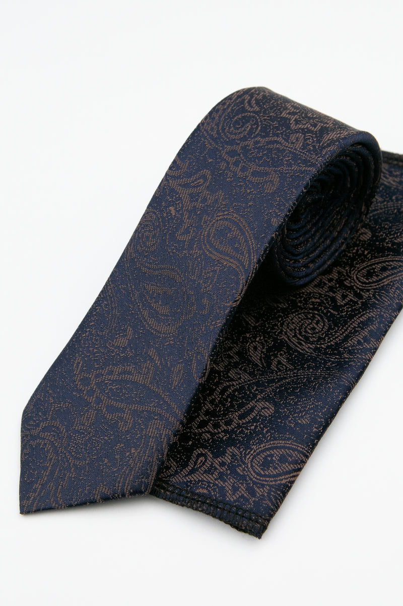 Men’s Paisley Slim Tie & Pocket Square Set in Brown Set Picture