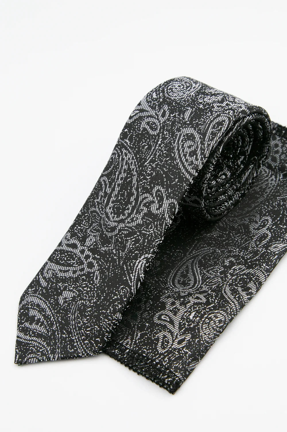 Men’s Paisley Slim Tie & Pocket Square Set in Grey Set Picture