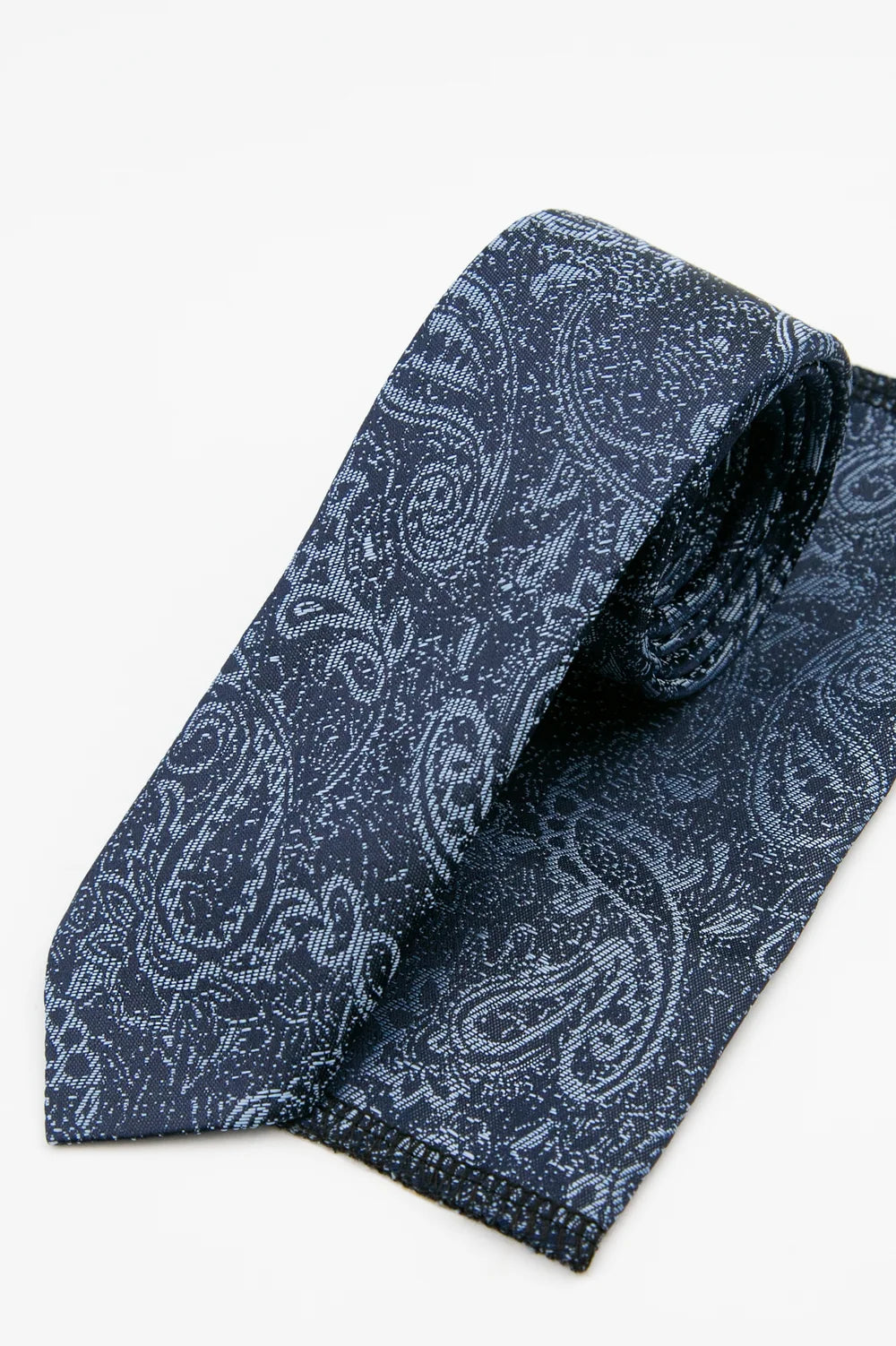 Men’s Paisley Slim Tie & Pocket Square Set in Grey Navy Set Picture
