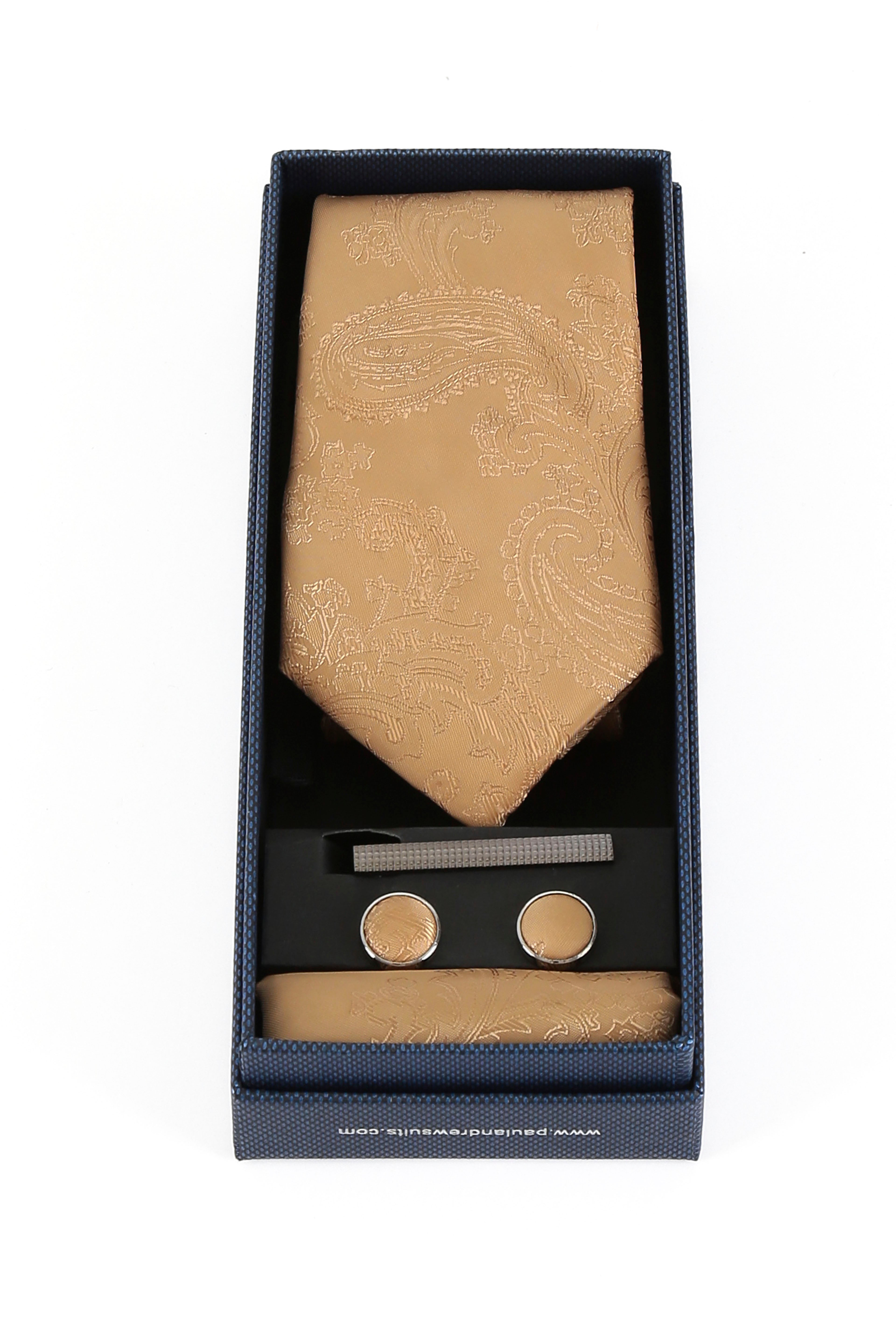 Ensemble cravate et boutons de manchette paisley pour hommes - Or