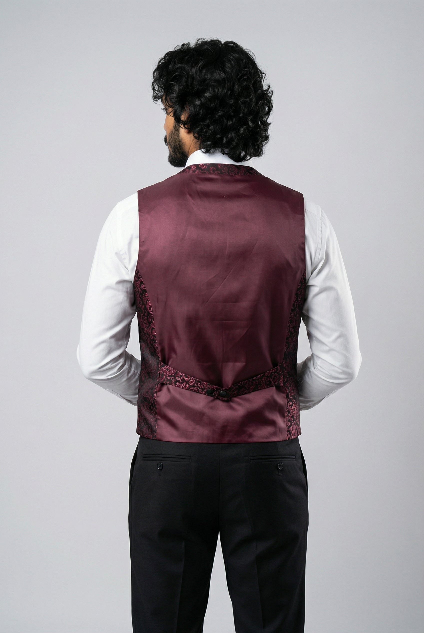 Men's Patterned Shimmer Tuxedo Suit - AARON - Burgundy