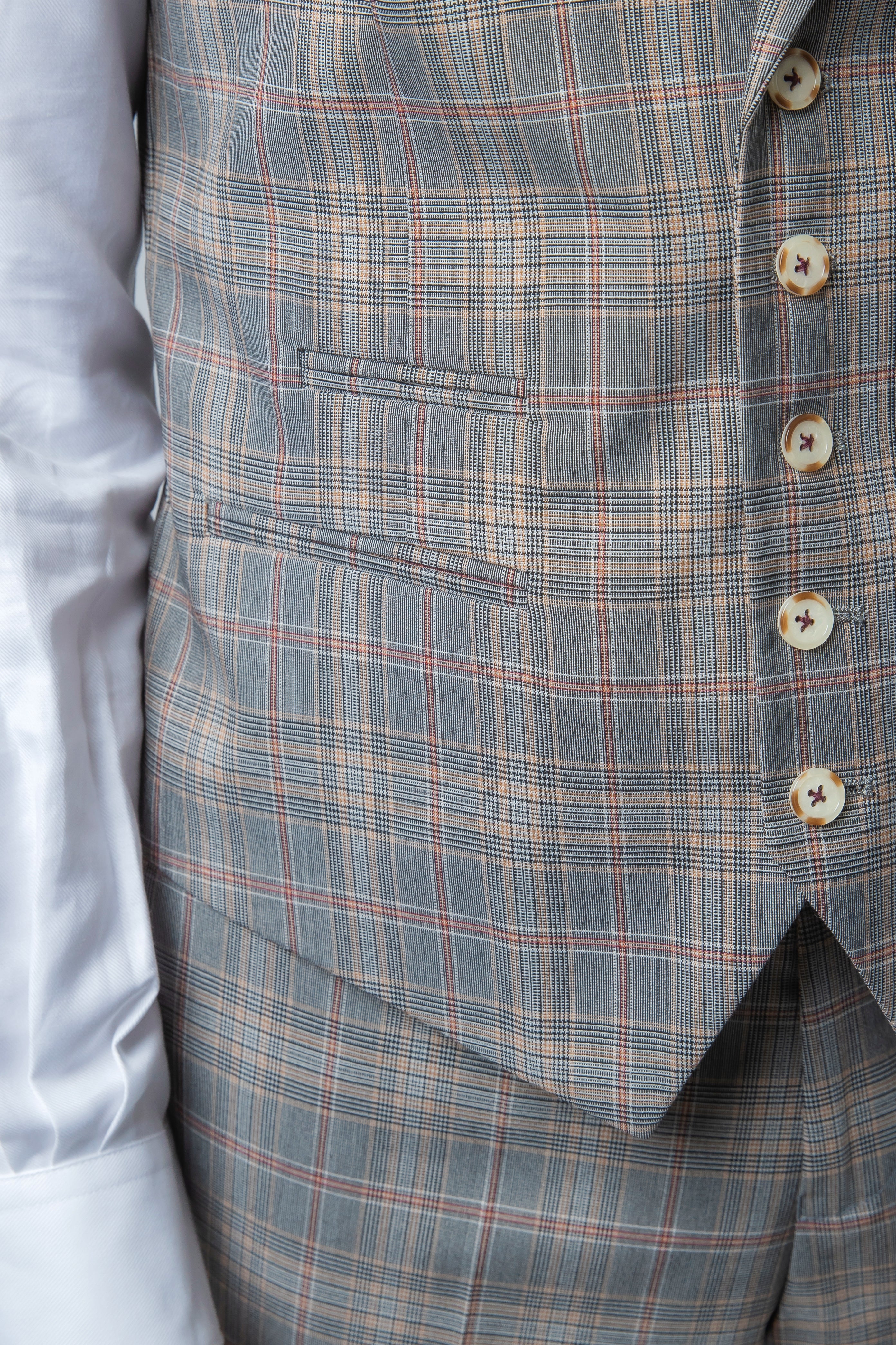 Men's Retro Check Slim Fit Grey Suit - JULIAN - Light Grey
