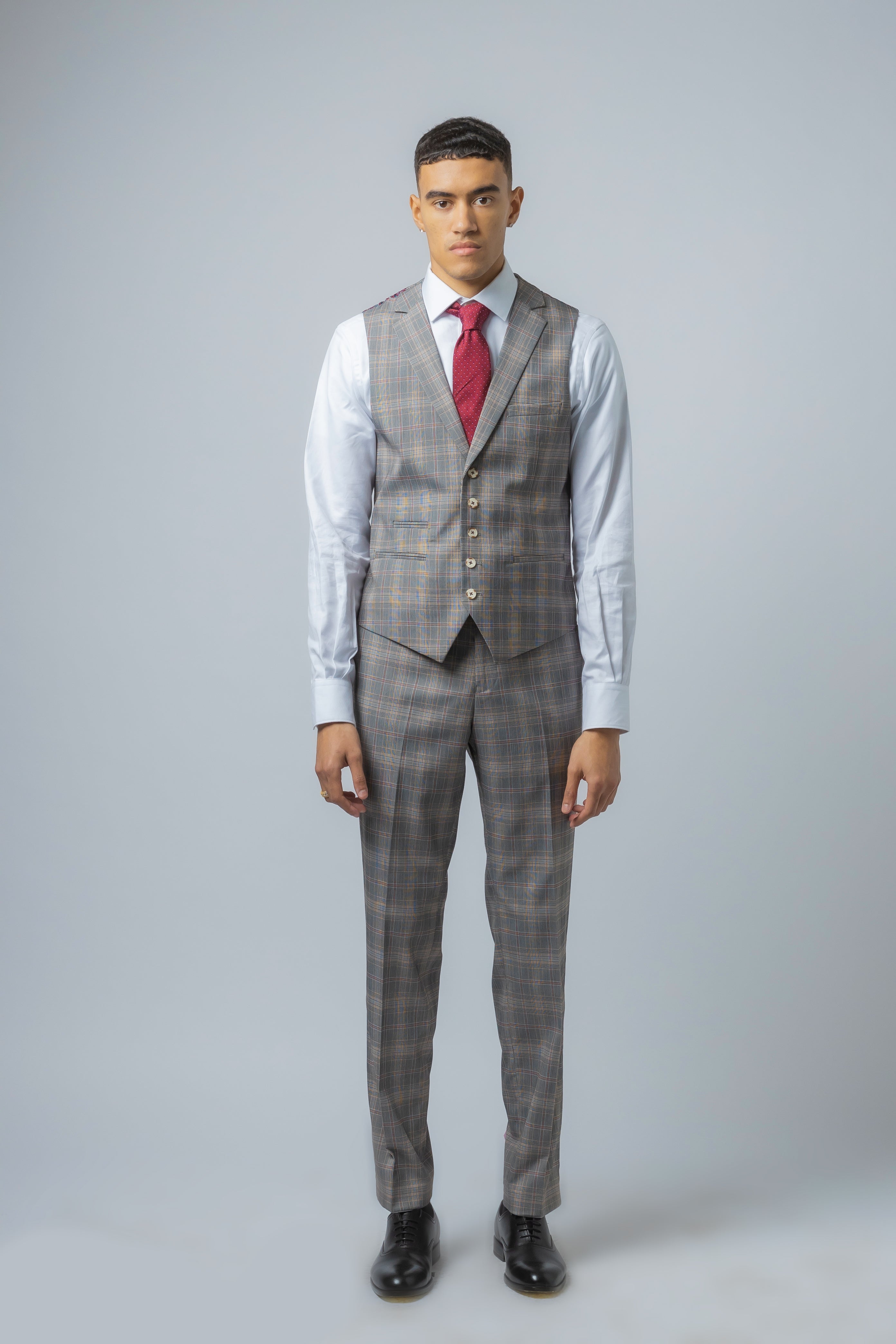 Men's Retro Check Slim Fit Grey Suit - JULIAN - Light Grey