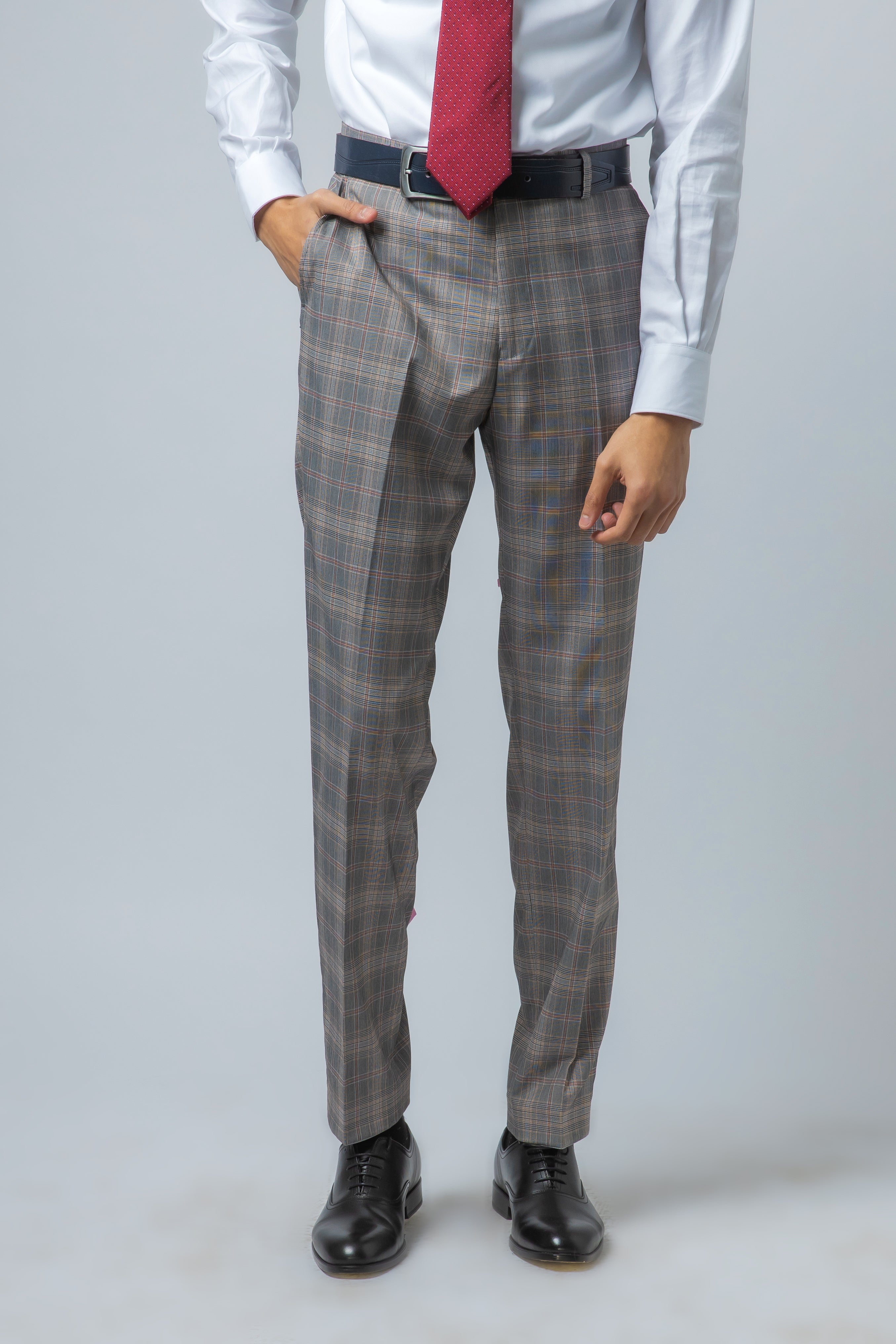 Men's Retro Check Slim Fit Grey Suit - JULIAN - Light Grey