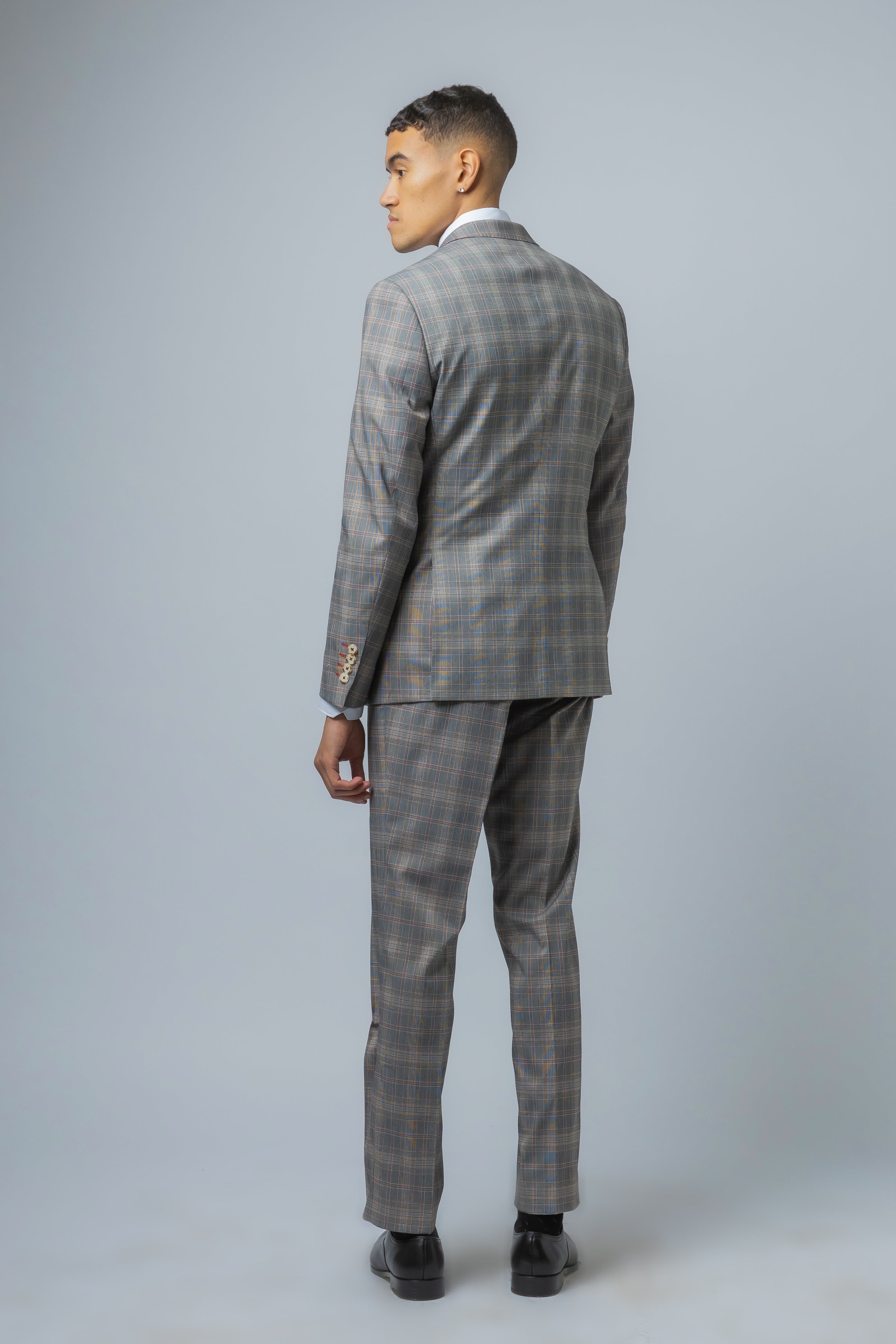 Men's Retro Check Slim Fit Grey Suit - JULIAN - Light Grey