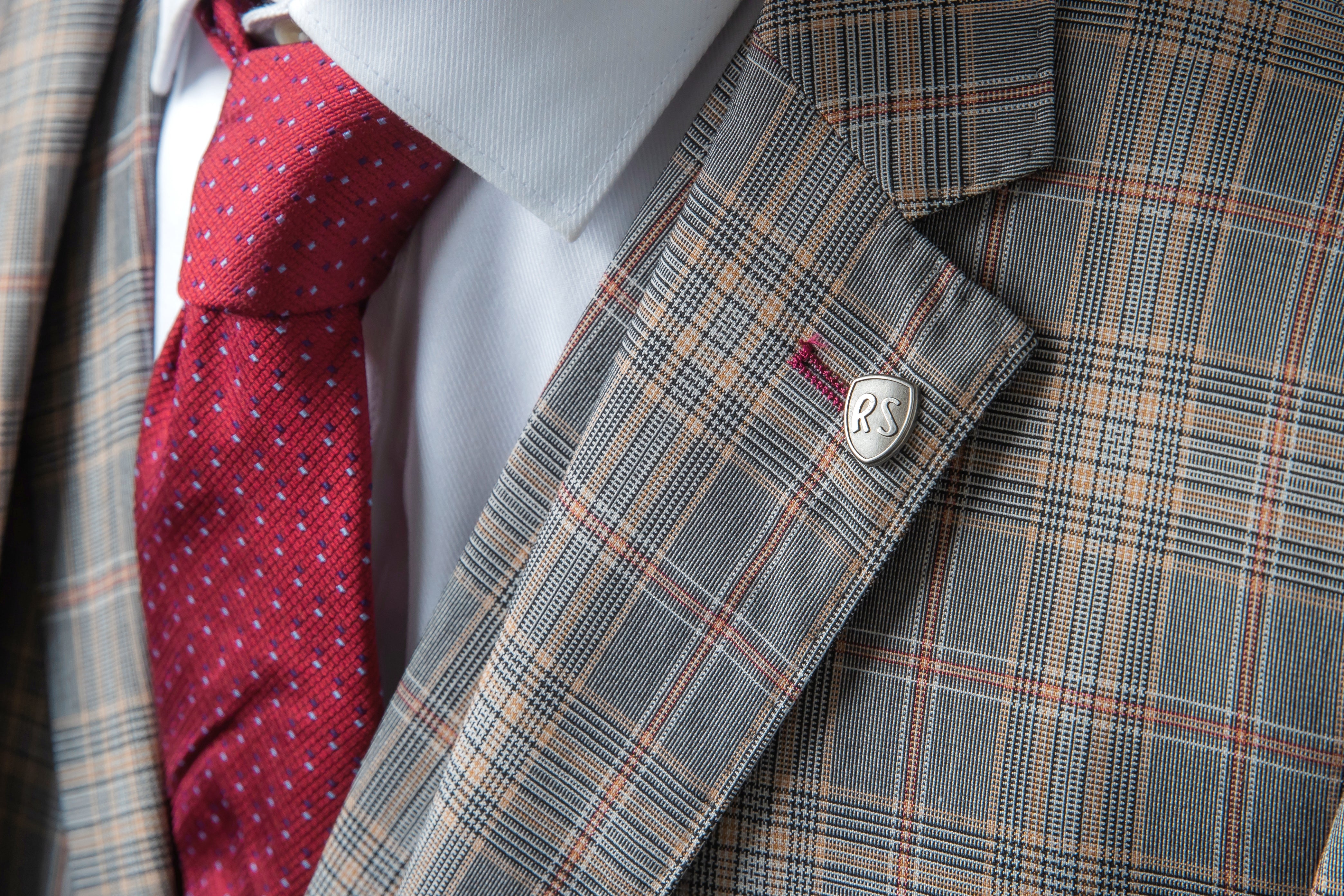 Men's Retro Check Slim Fit Grey Suit - JULIAN - Light Grey