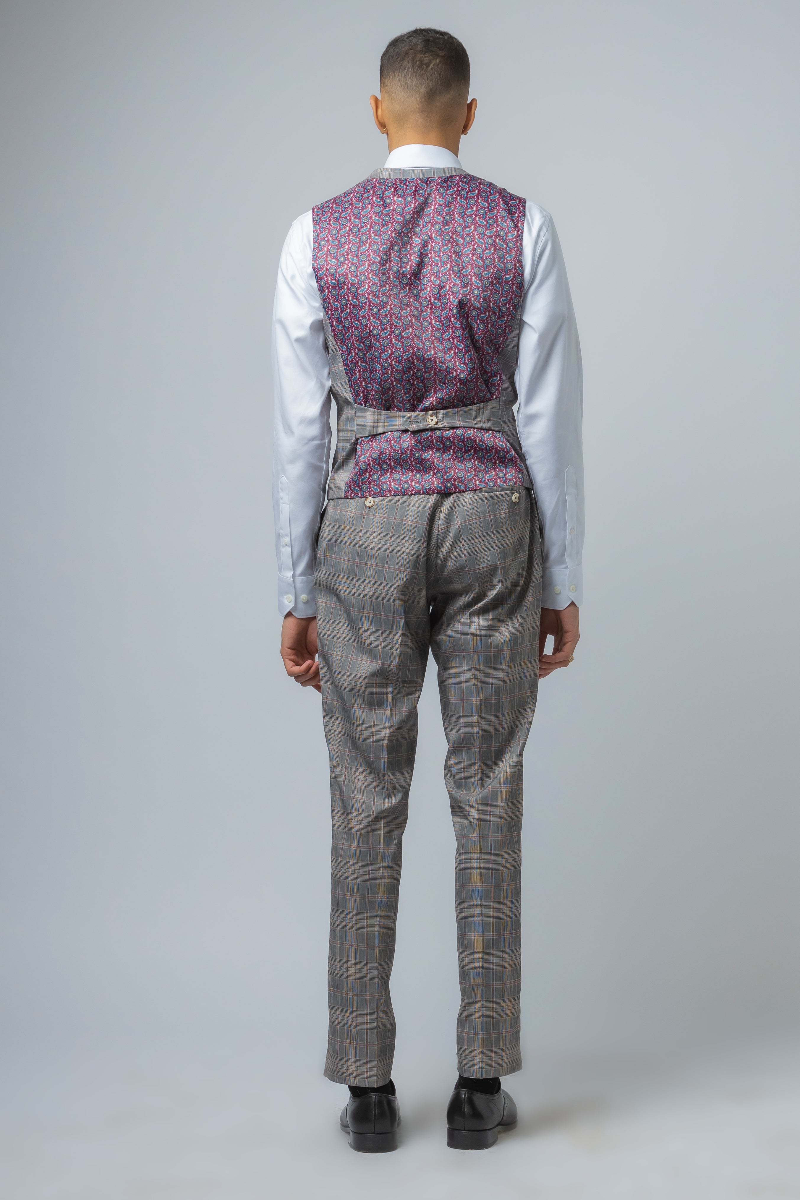 Men's Retro Check Slim Fit Grey Suit - JULIAN - Light Grey