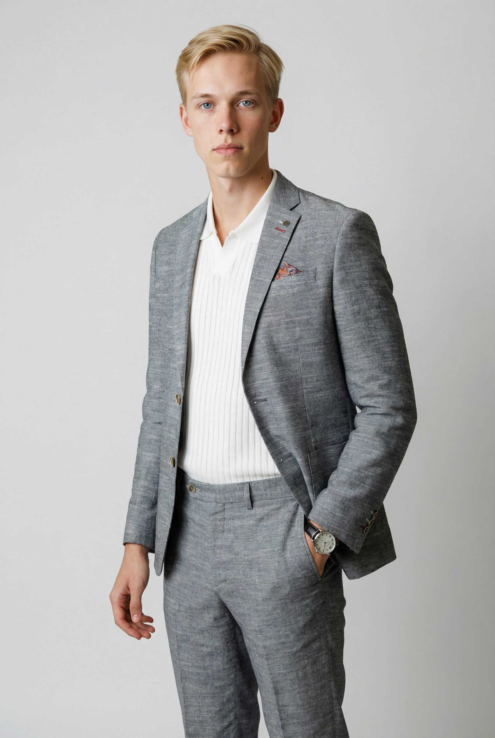 Herren Rowan Grauer 2-teiliger Anzug Textur Baumwollset - Grau