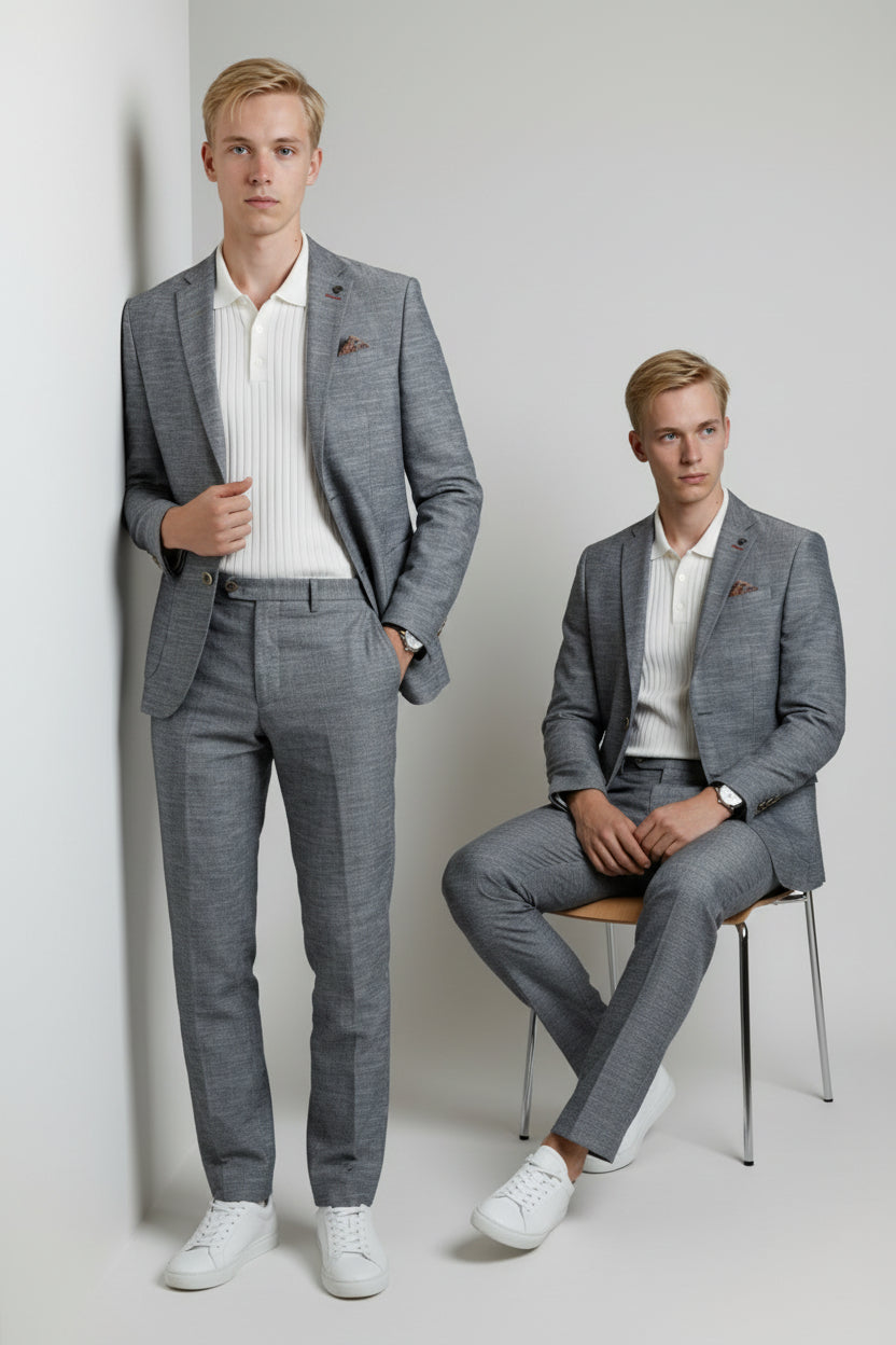 Herren Rowan Grauer 2-teiliger Anzug Textur Baumwollset - Grau