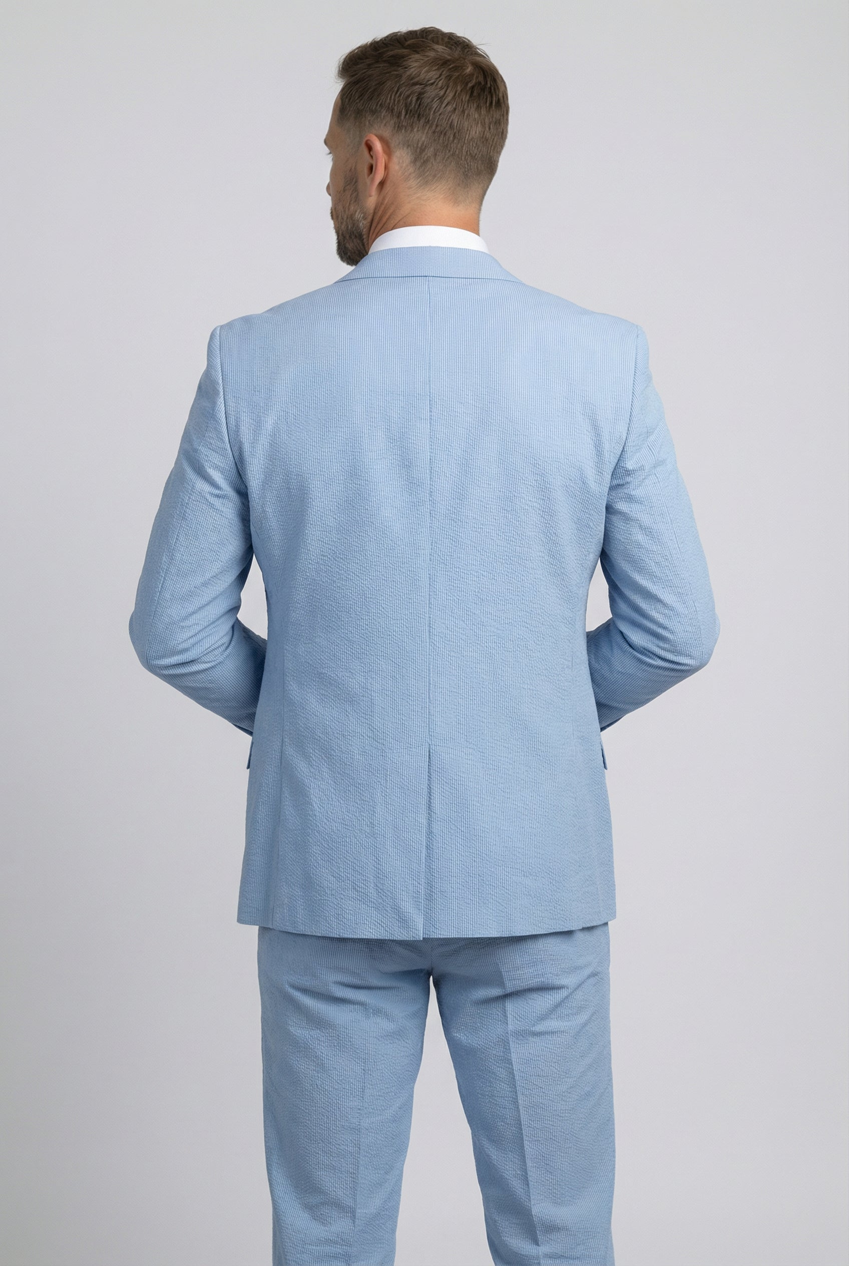 Men's Self Patterned Slim Fit Suit - JUDE - Light Blue