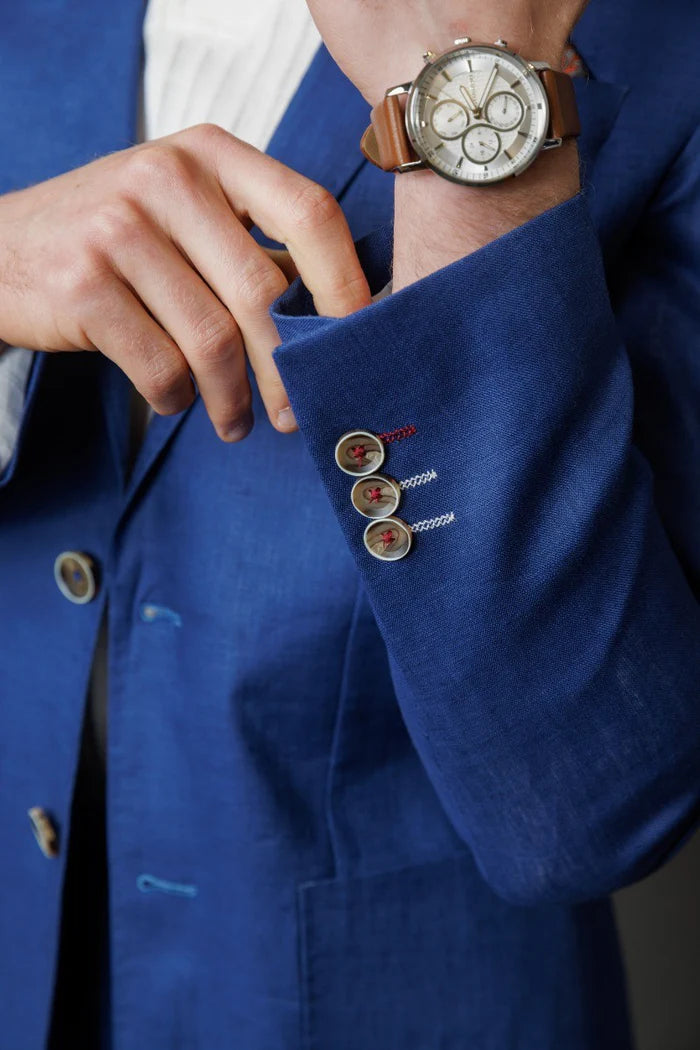 Traje de lino para hombre de corte ajustado de 2 piezas - azul marino