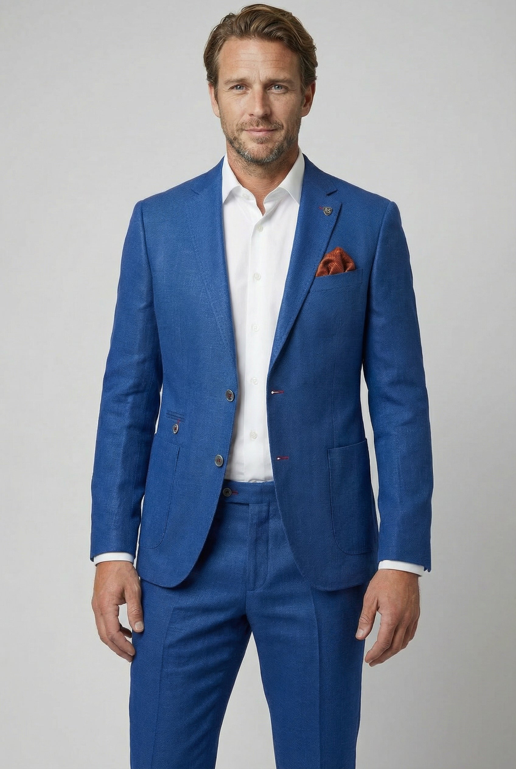 Men's Slim Fit Linen 2 Piece Suit Set - Navy Blue