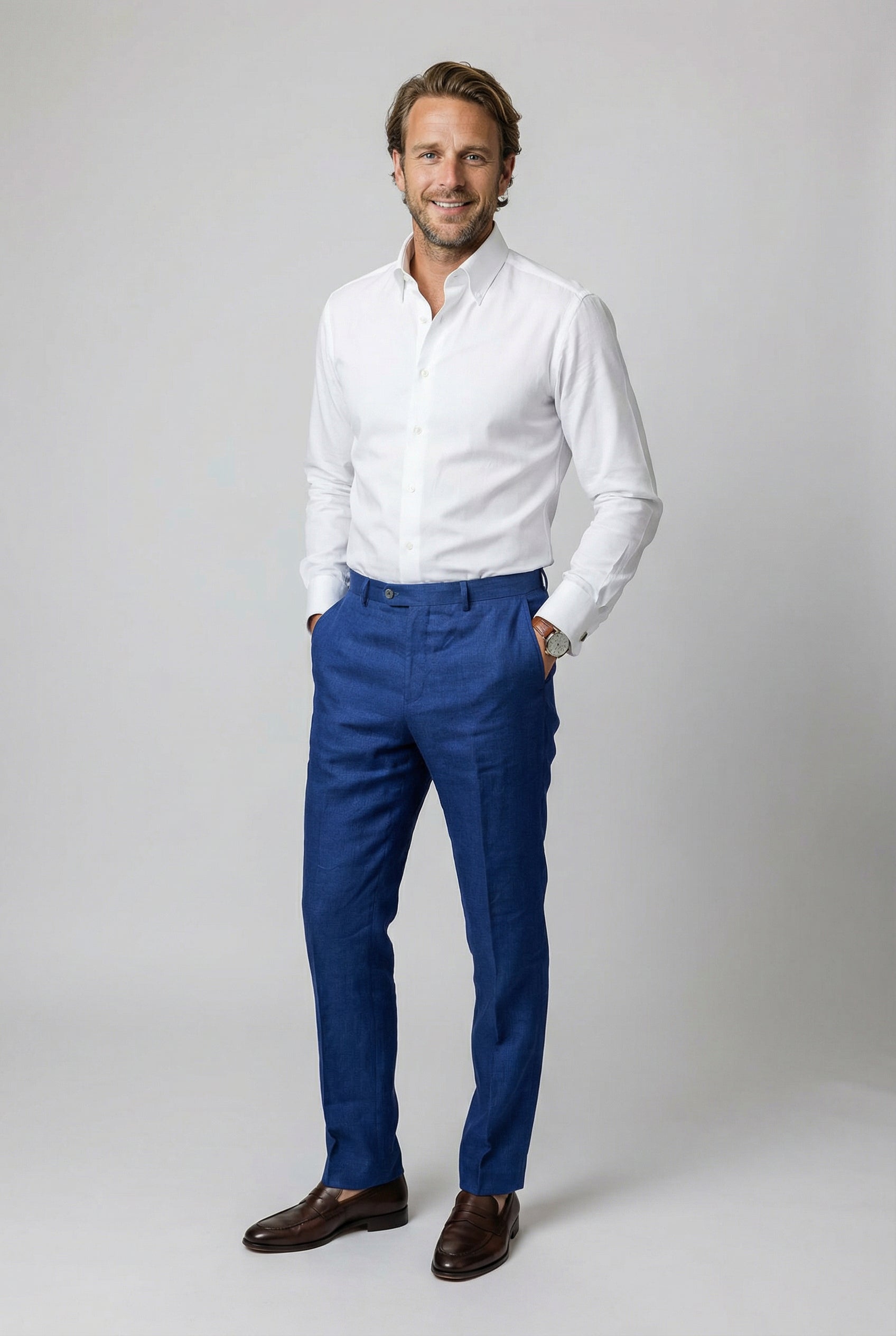 Traje de lino para hombre de corte ajustado de 2 piezas - azul marino