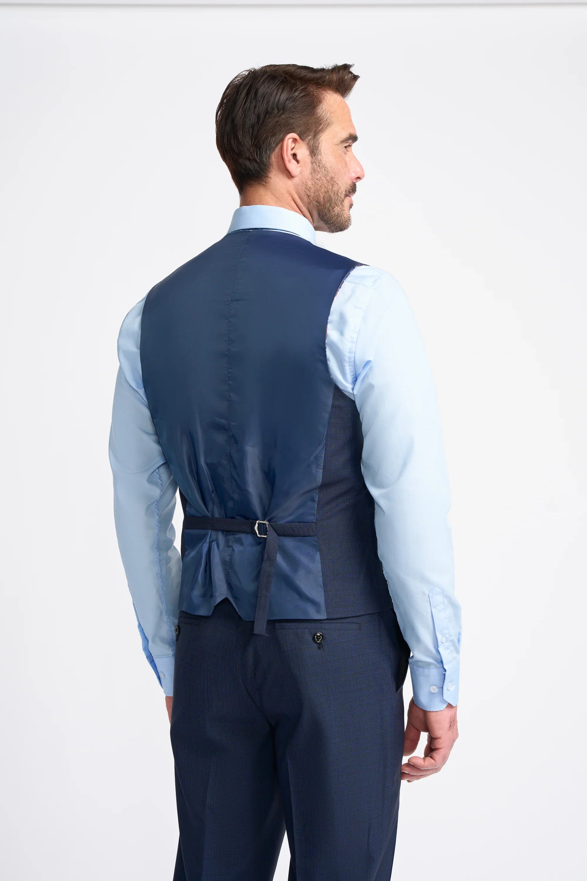 Men's Slim Fit Navy Waistcoat - SEEBA - Navy Blue Model Back Picture