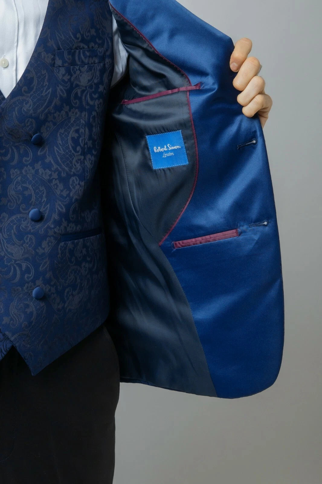 Abito da uomo slim fit con motivo blu navy - THOMAS - Blu navy