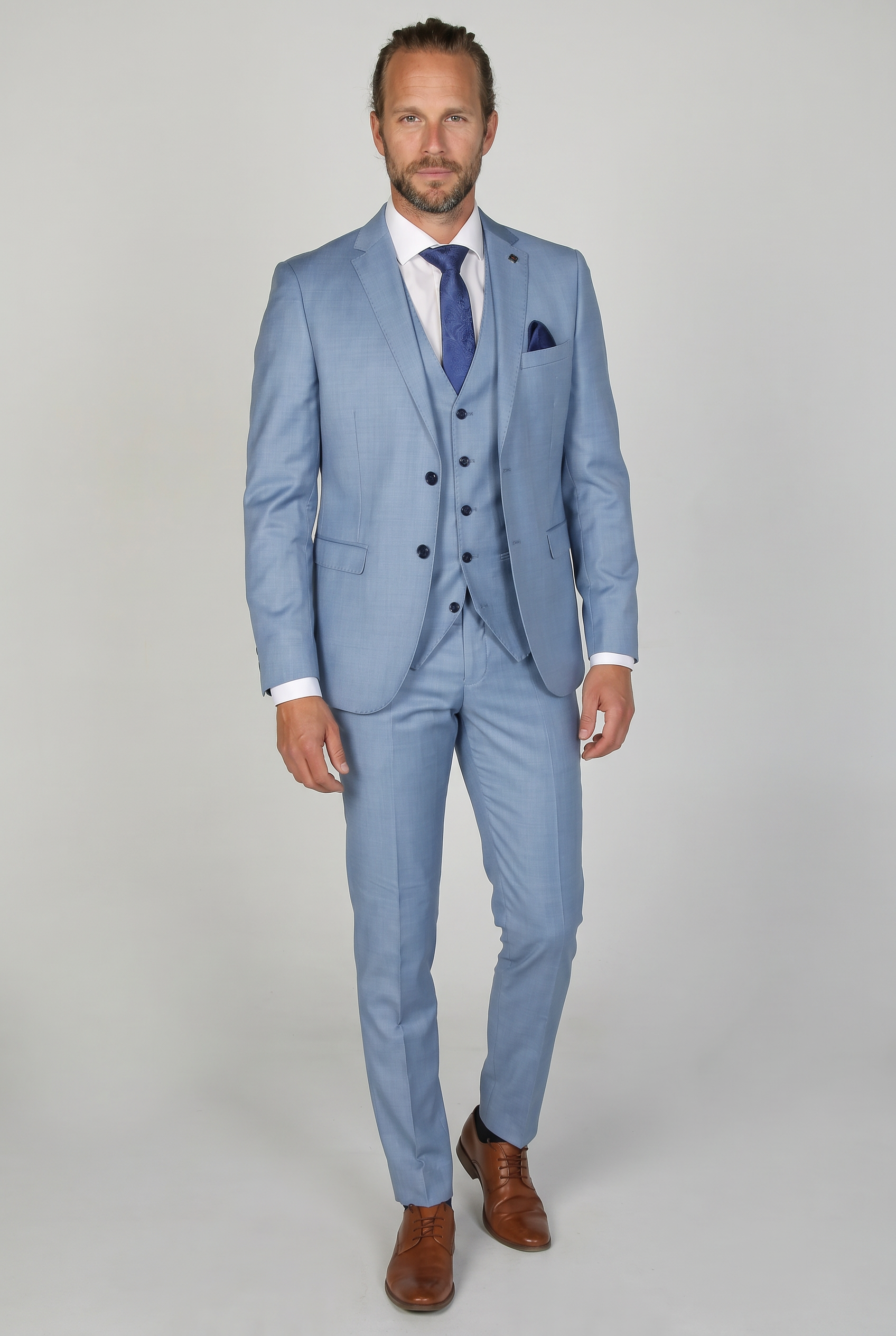 Men's Tailored Fit Formal Suit - CHARLES - Blue Model Front Picture
