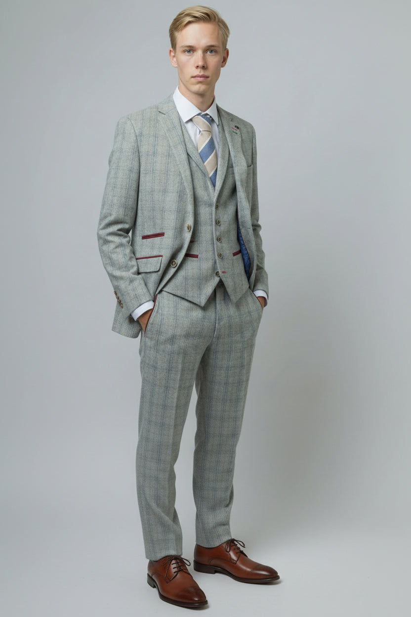 Traje gris de corte ajustado para hombre con cuadro de tweed - ANDREW - Gris